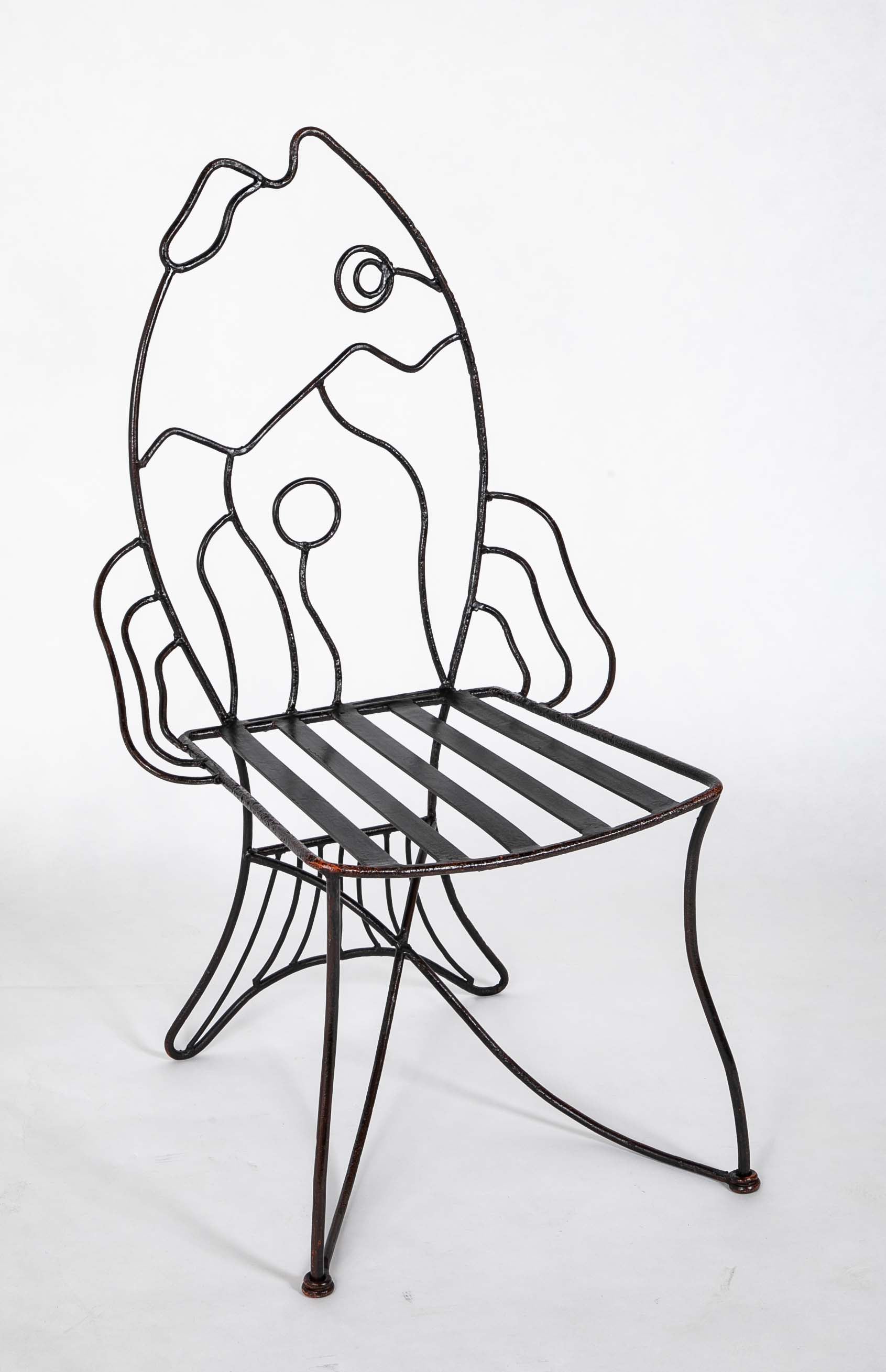 Pair of Black Painted Iron Chairs After John B. Salterini
