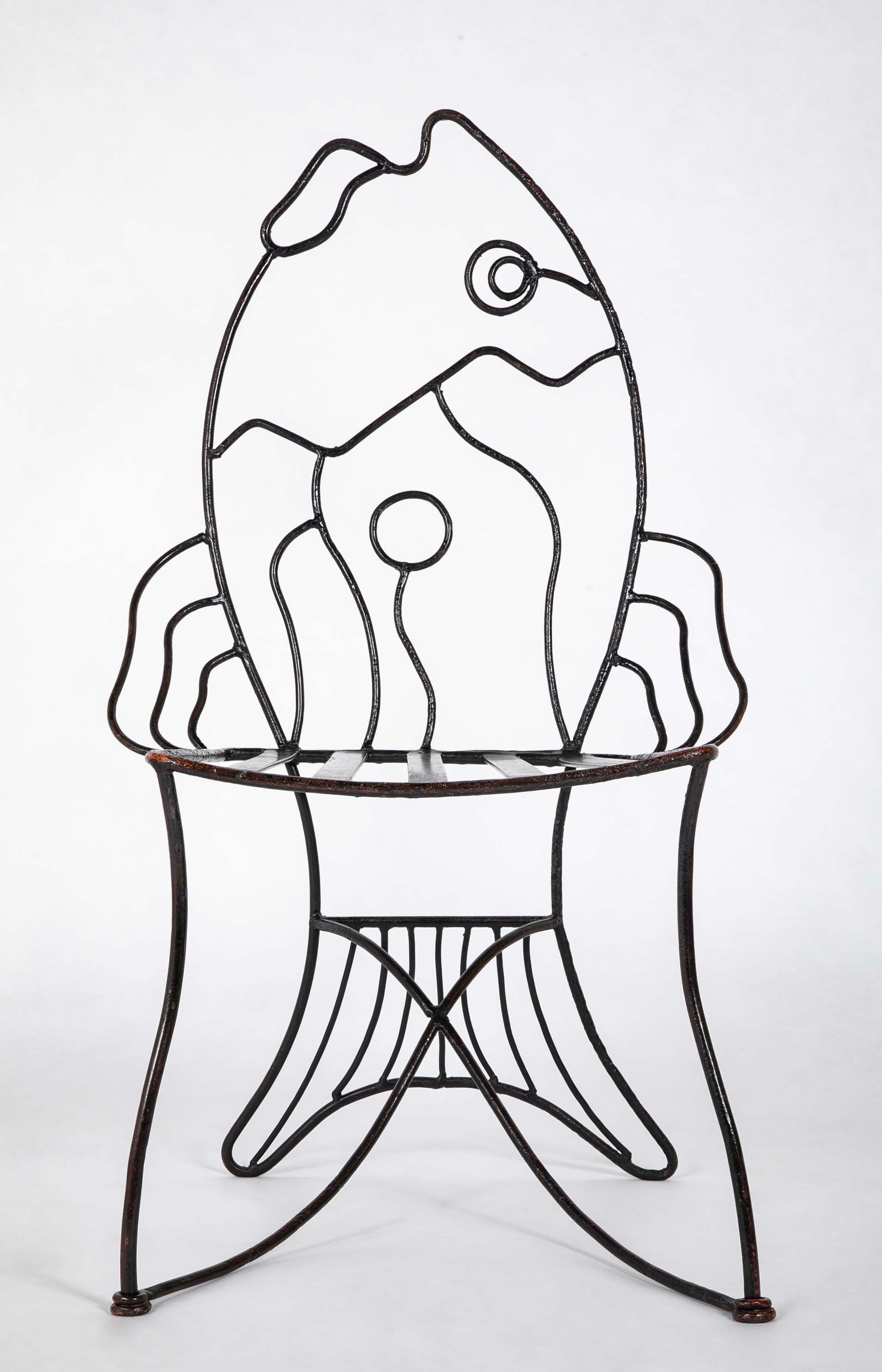 Pair of Black Painted Iron Chairs After John B. Salterini