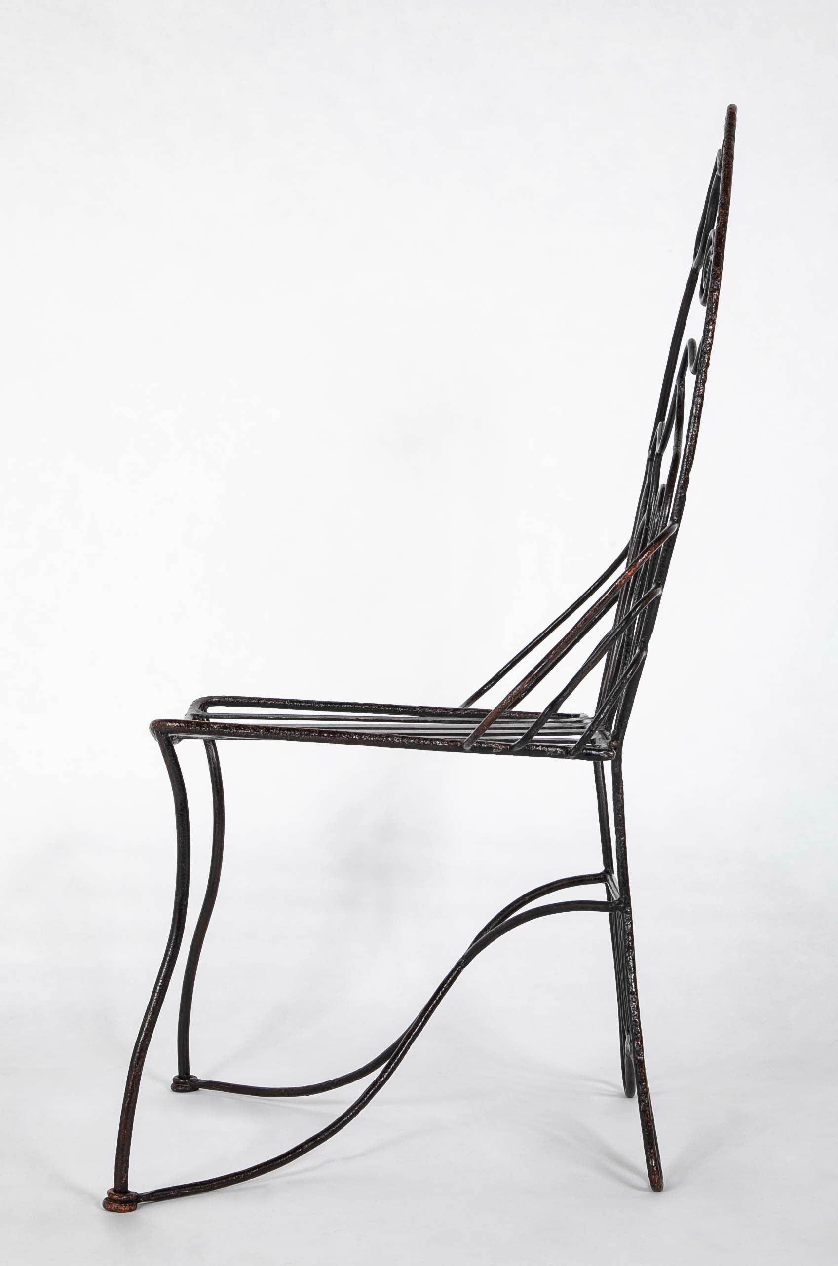 Pair of Black Painted Iron Chairs After John B. Salterini