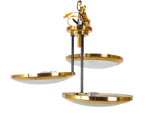 A Stilnovo Ceiling Light with Three Brass Framed Disks