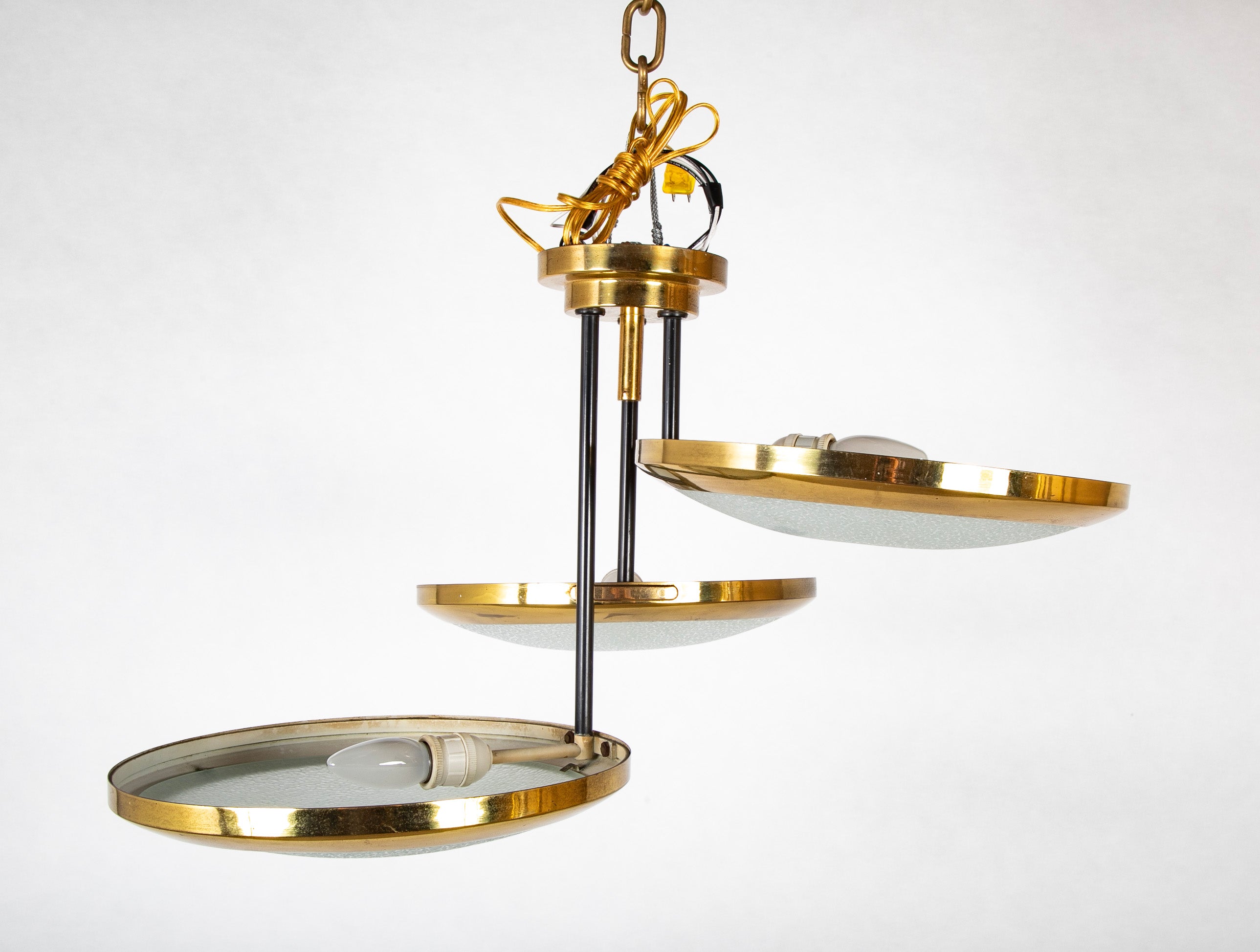 A Stilnovo Ceiling Light with Three Brass Framed Disks