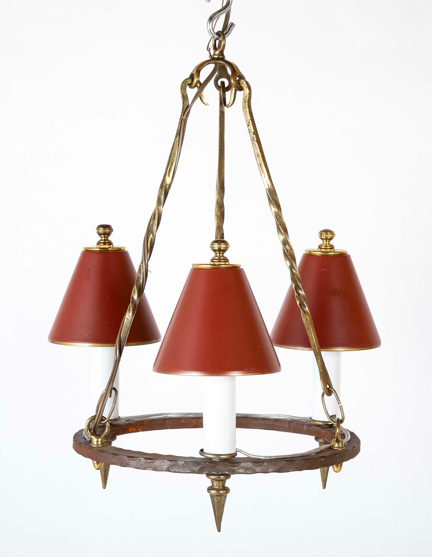 Mid-Century French Tole and Brass Chandelier