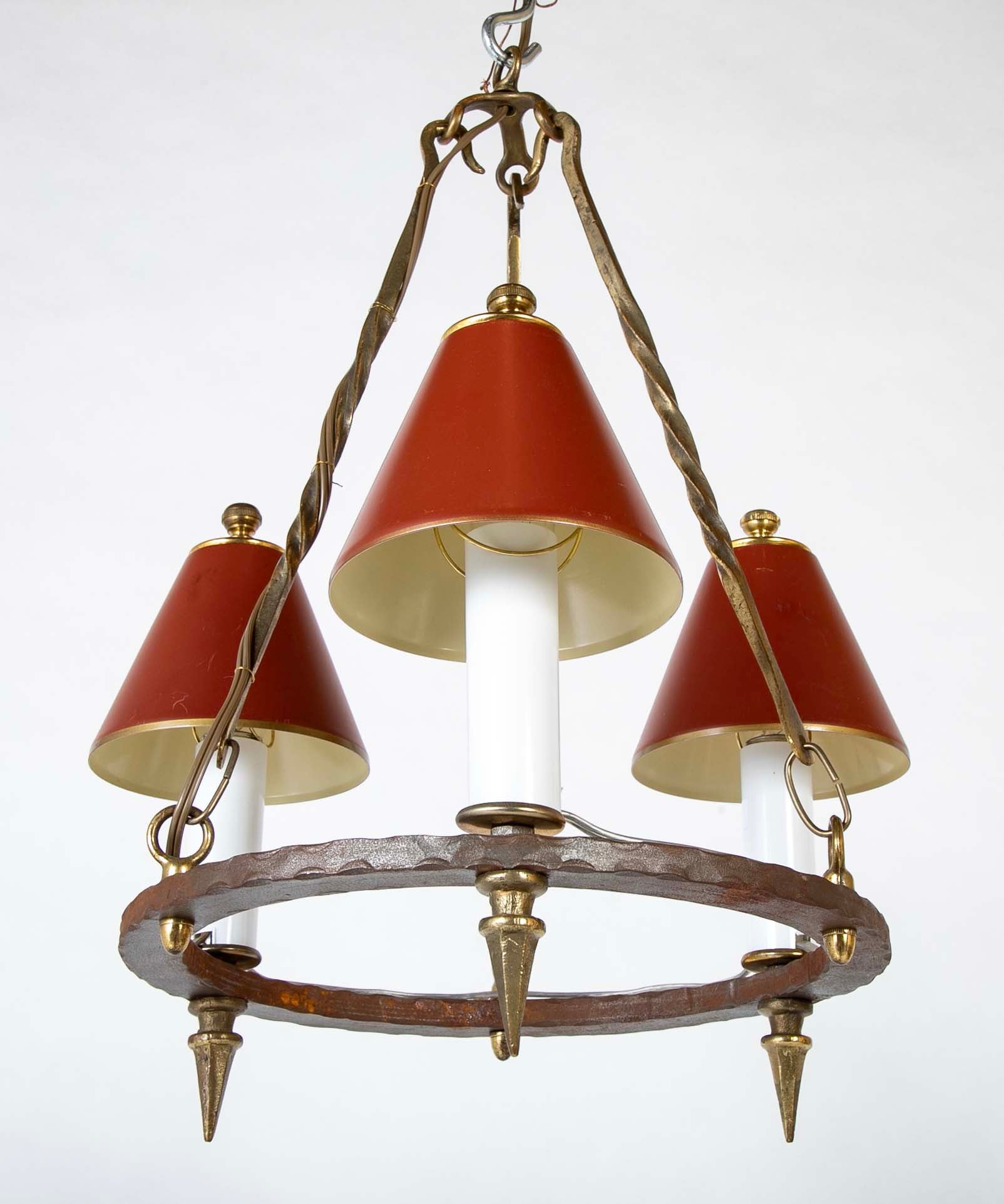 Mid-Century French Tole and Brass Chandelier