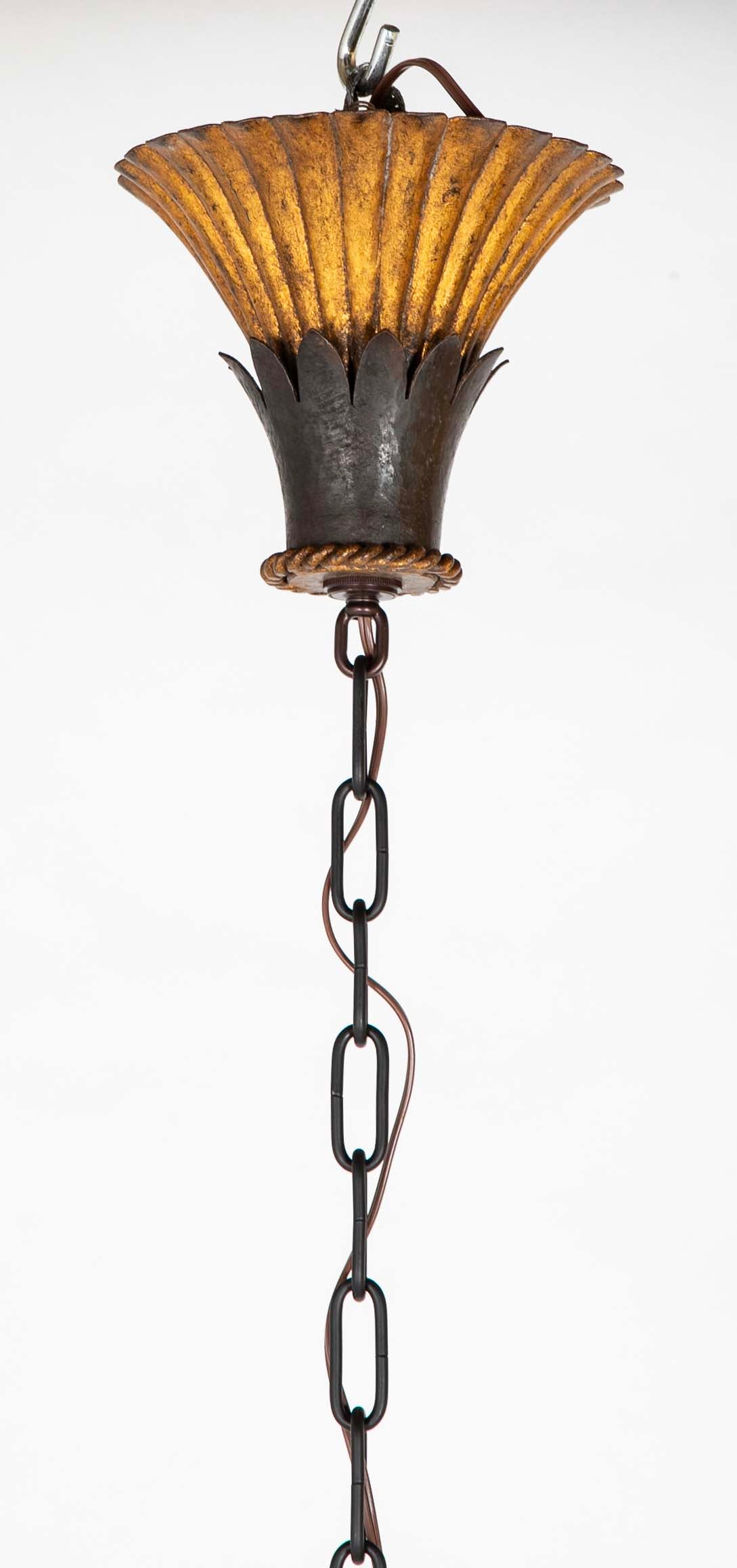 Gilbert Poillerat Designed Wrought Iron & Gilt Metal Chandelier