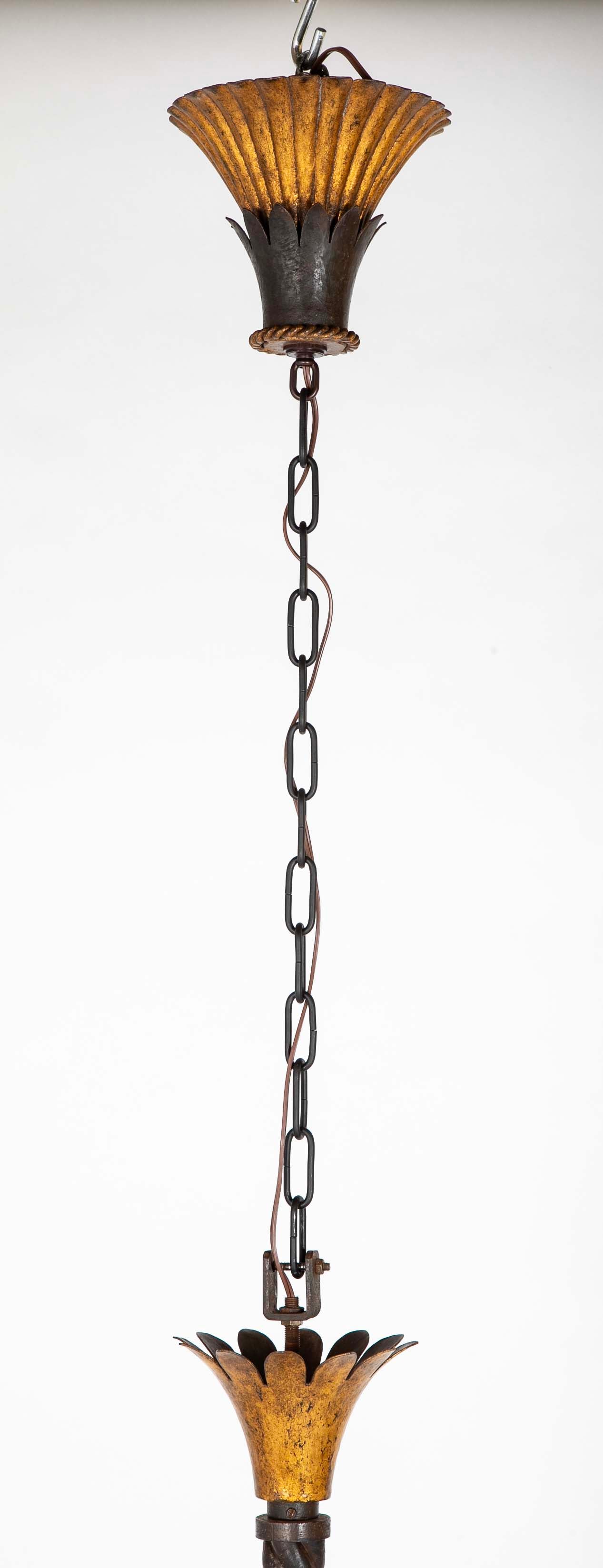 Gilbert Poillerat Designed Wrought Iron & Gilt Metal Chandelier