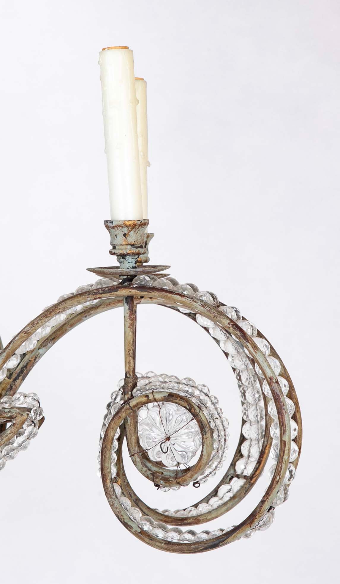 A Late 20th Century 8 Light Metal and Crystal Bead Chandelier