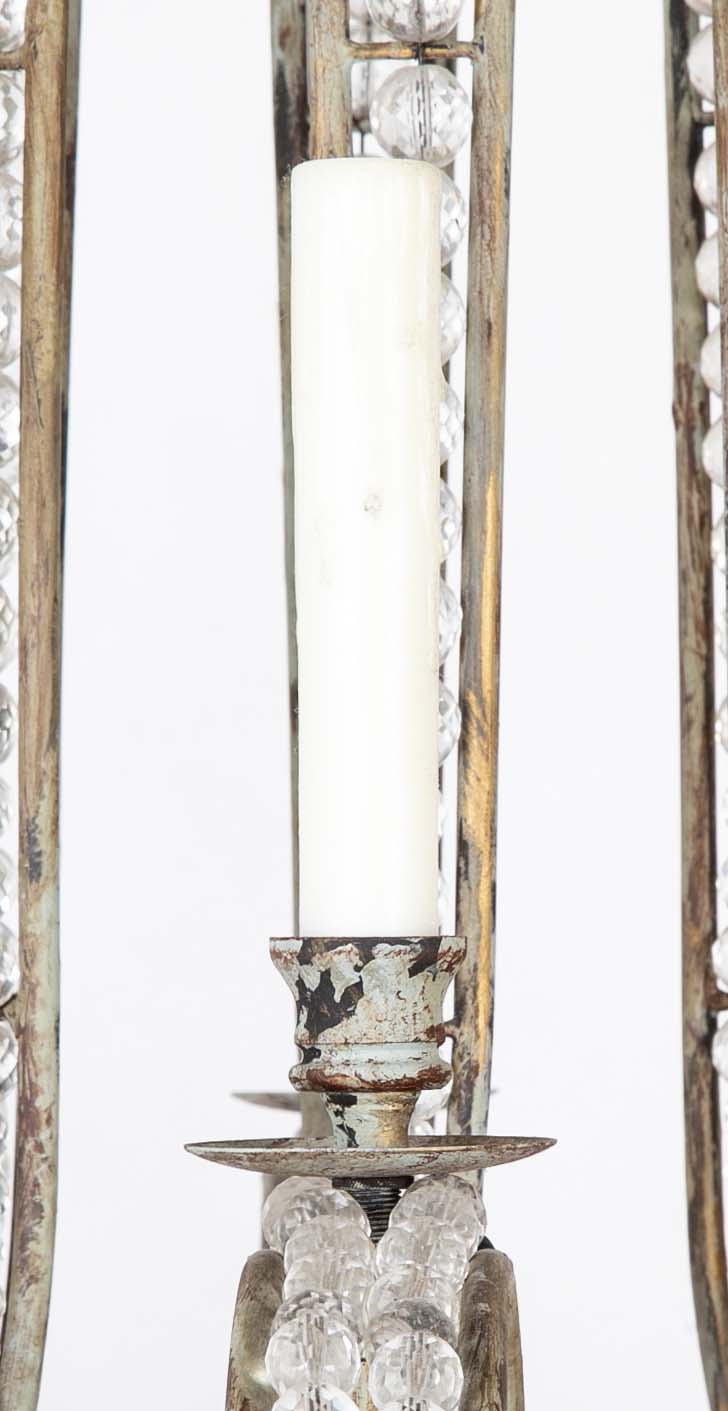 A Late 20th Century 8 Light Metal and Crystal Bead Chandelier
