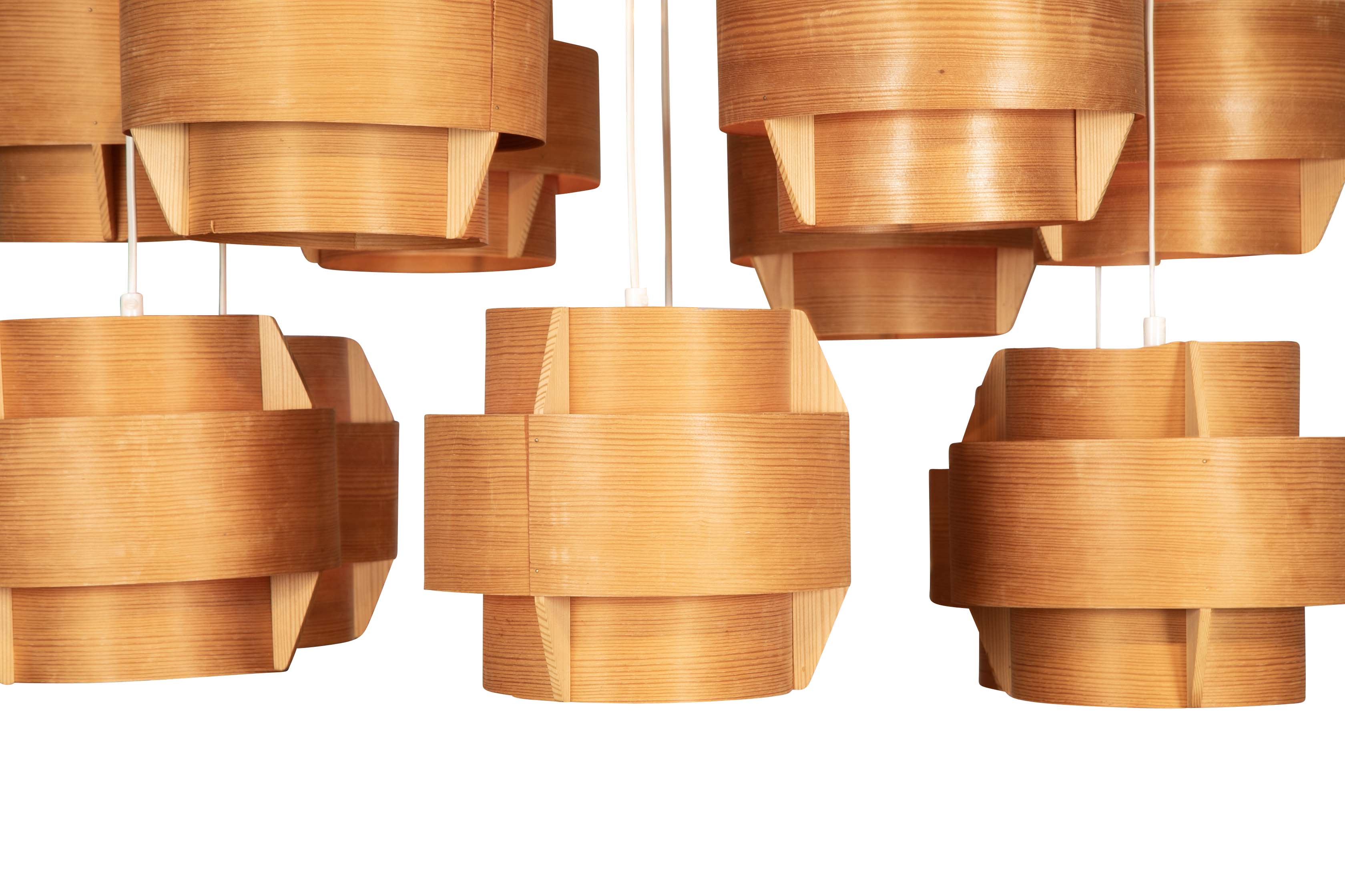 A Swedish Mid-Century 10 Lamp Suspended Ceiling Light of Pine