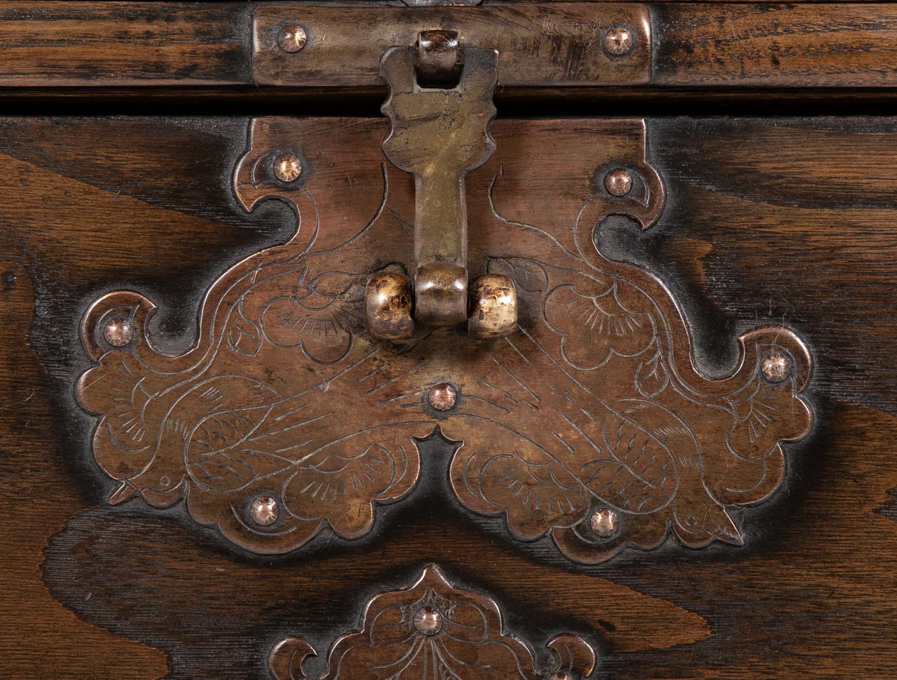 Korean Two Drawer and Drop Down Cupboard Door Chest of Zelkova Wood