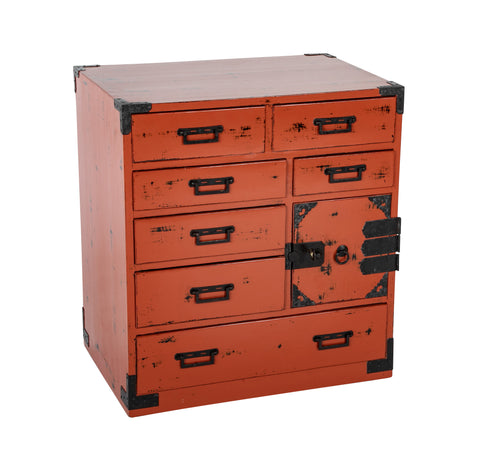 Japanese Red Lacquered "Choba Dansu" - Merchant's Storage Chest