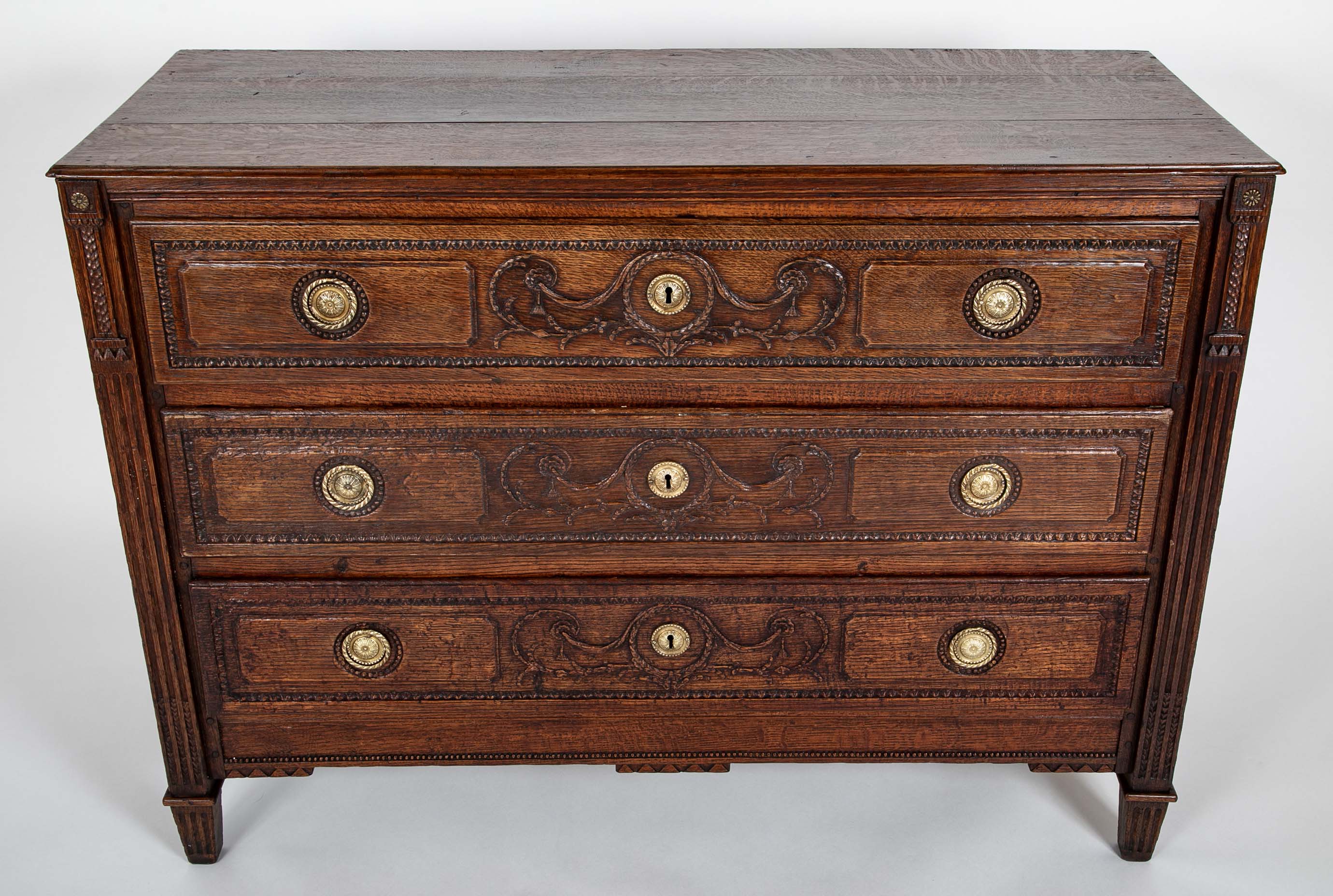 A French 18th Century Oak Chest With Brass Hardware