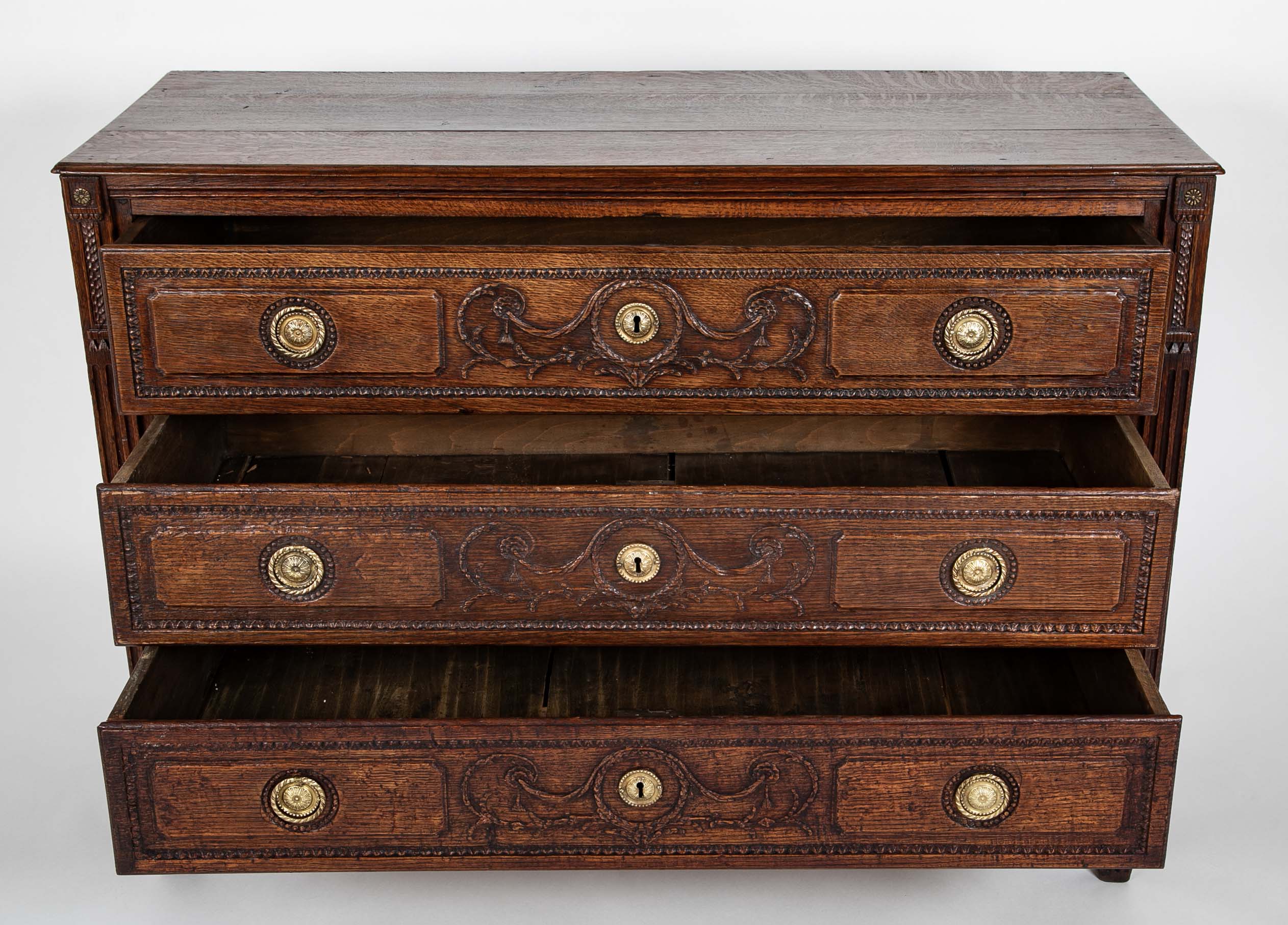 A French 18th Century Oak Chest With Brass Hardware