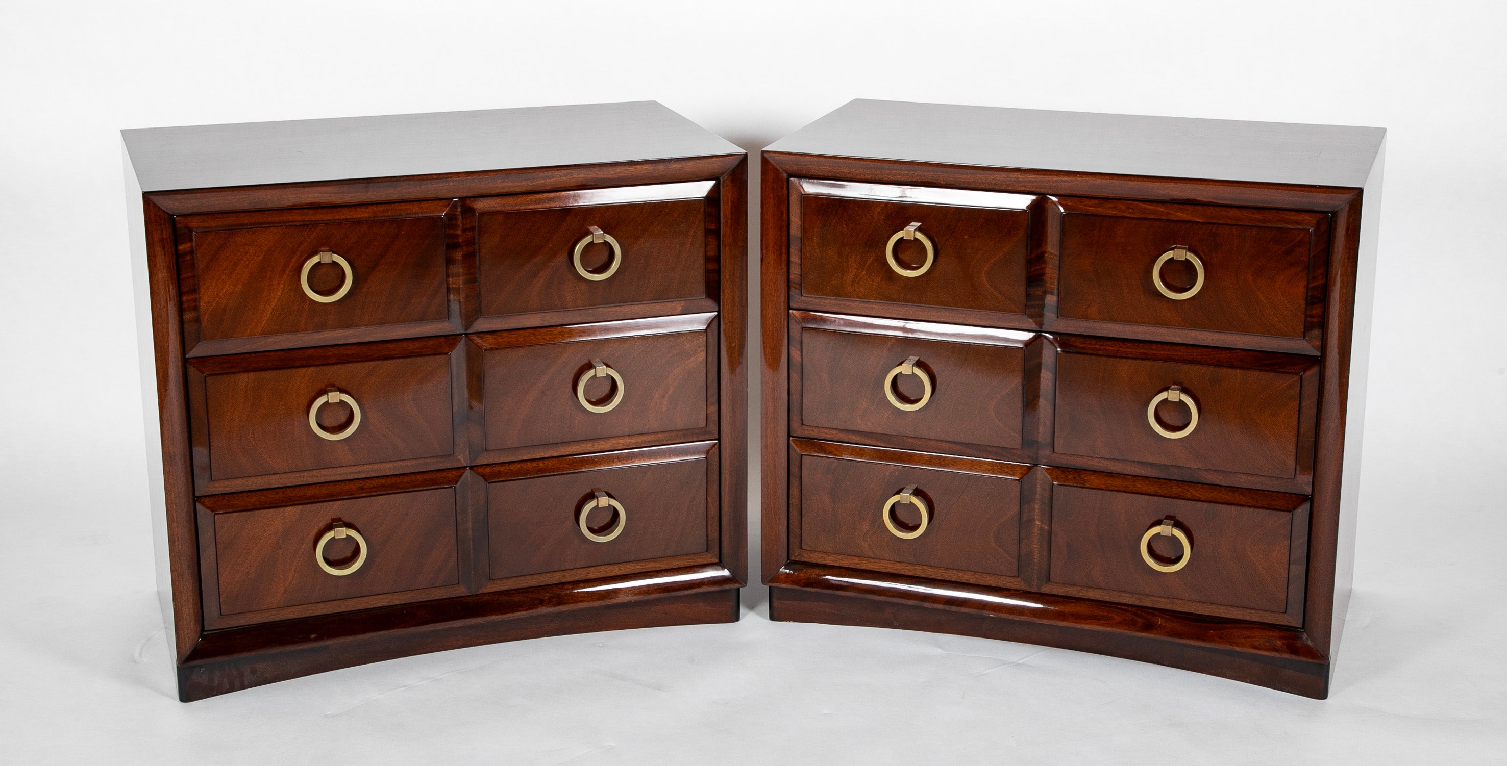 Pair of T. H. Robsjohn-Gibbings Mahogany Three Drawer Chests
