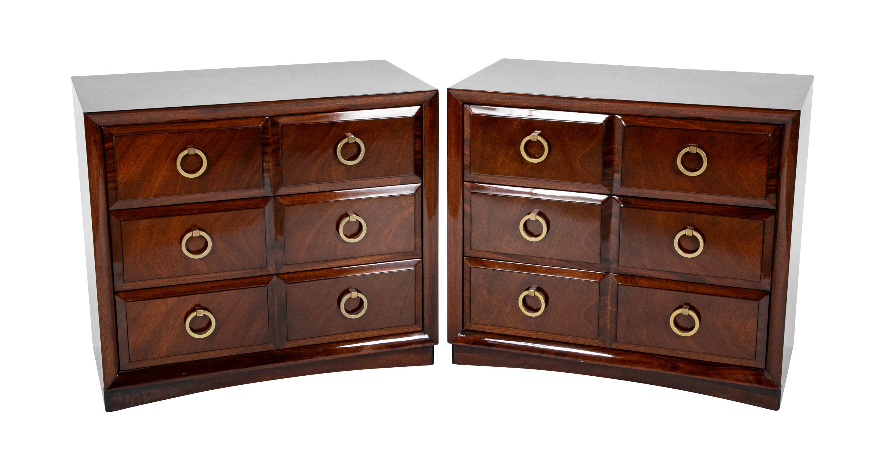 Pair of T. H. Robsjohn-Gibbings Mahogany Three Drawer Chests