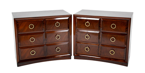 Pair of T. H. Robsjohn-Gibbings Mahogany Three Drawer  Chests