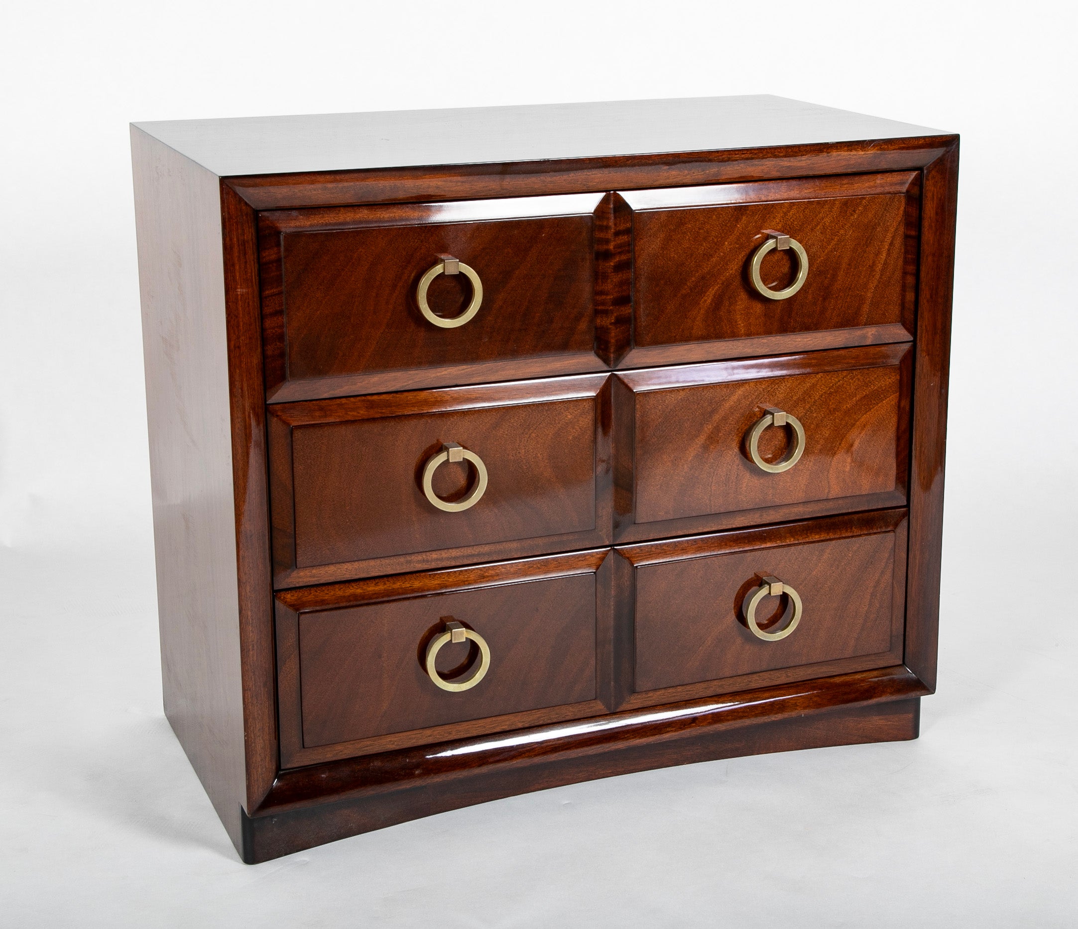 Pair of T. H. Robsjohn-Gibbings Mahogany Three Drawer Chests