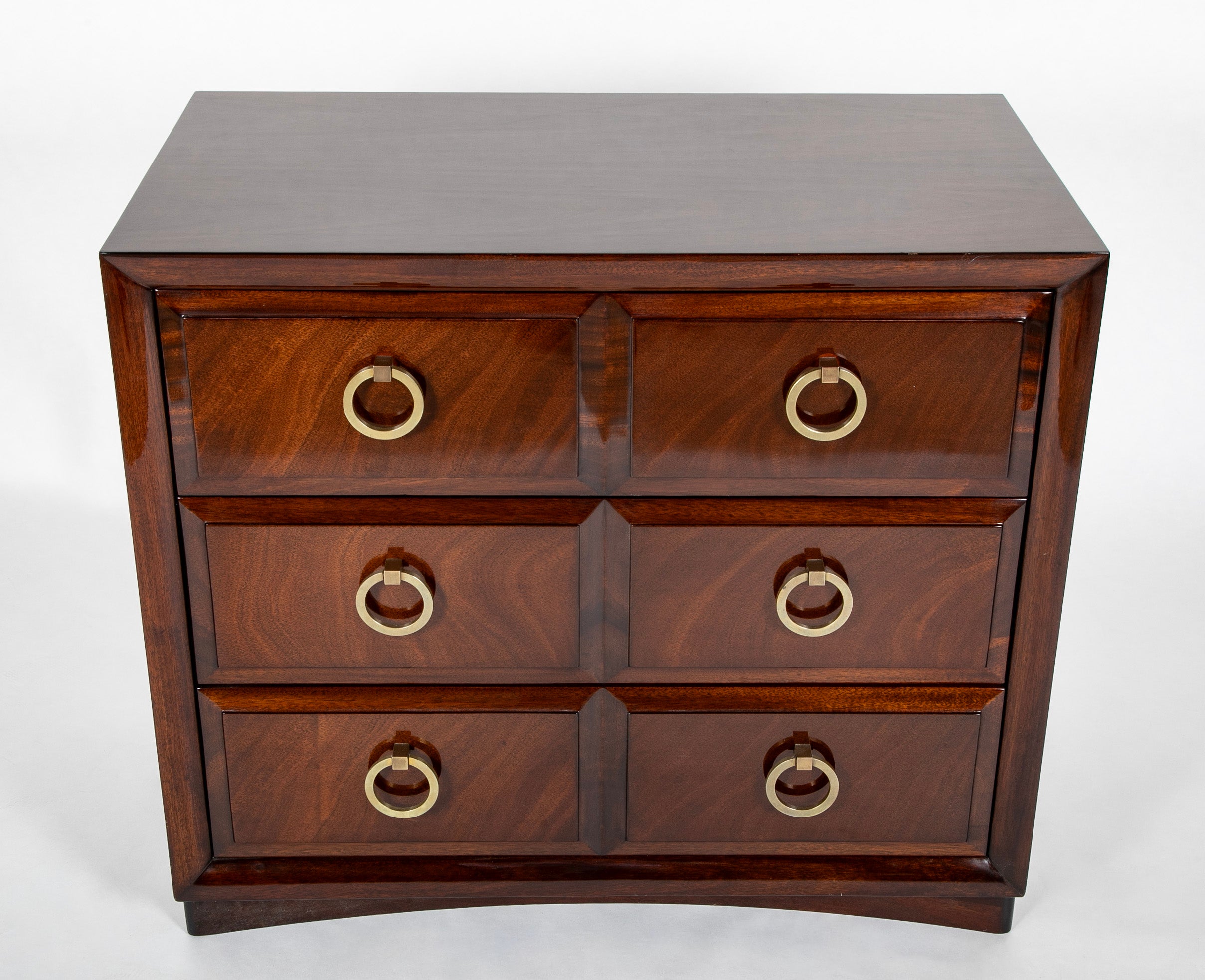 Pair of T. H. Robsjohn-Gibbings Mahogany Three Drawer Chests