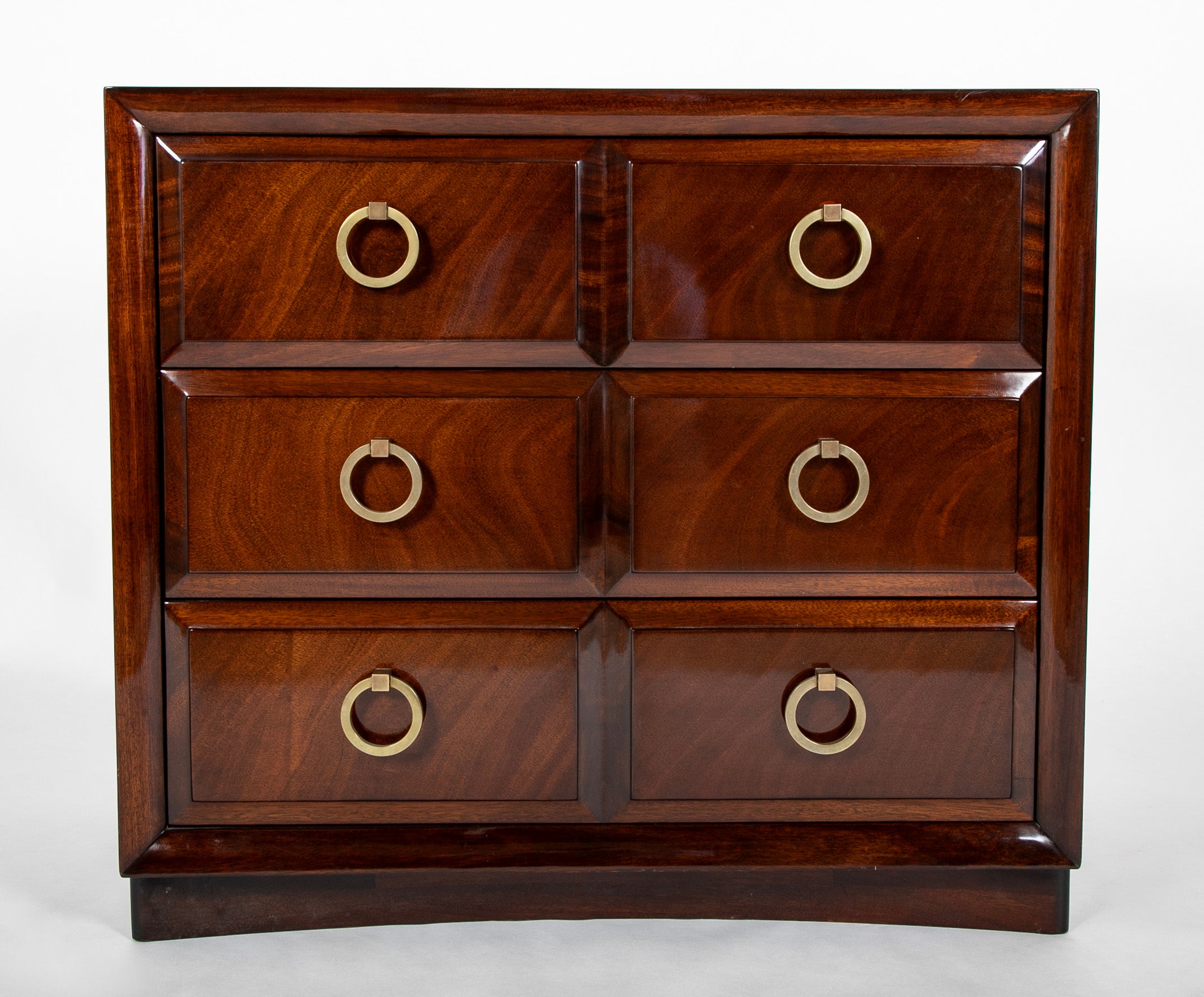 Pair of T. H. Robsjohn-Gibbings Mahogany Three Drawer Chests