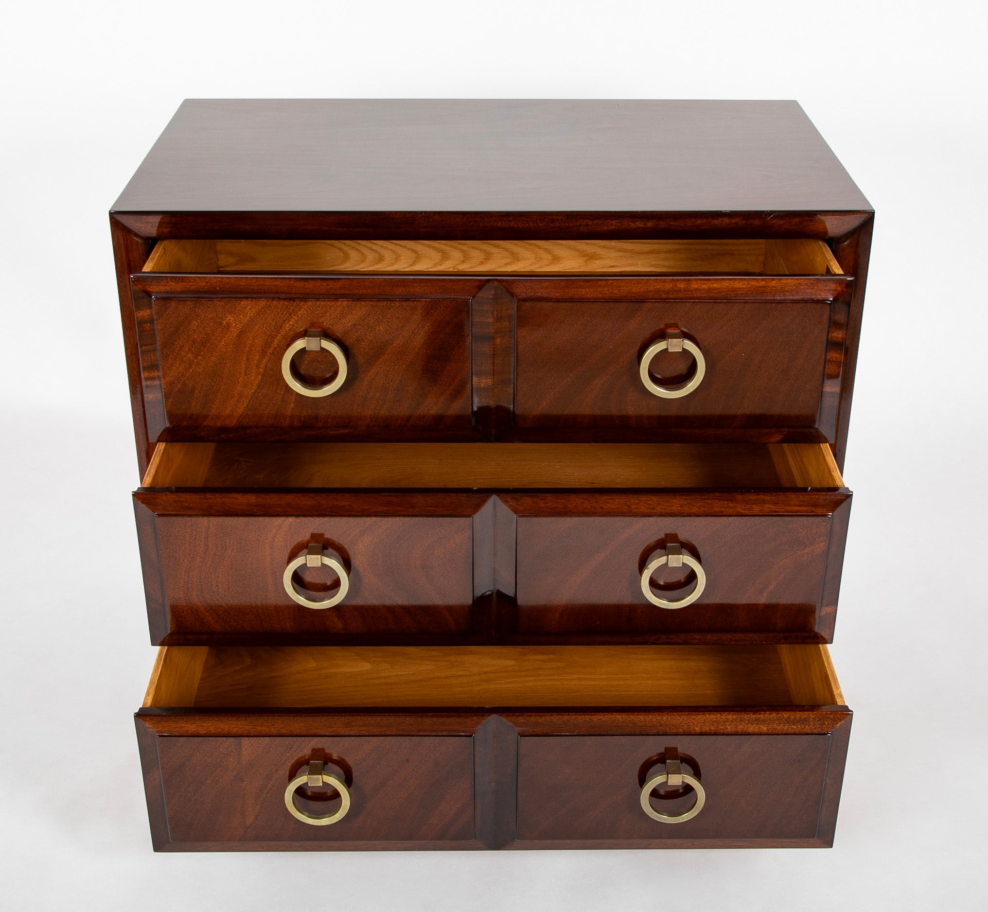 Pair of T. H. Robsjohn-Gibbings Mahogany Three Drawer Chests