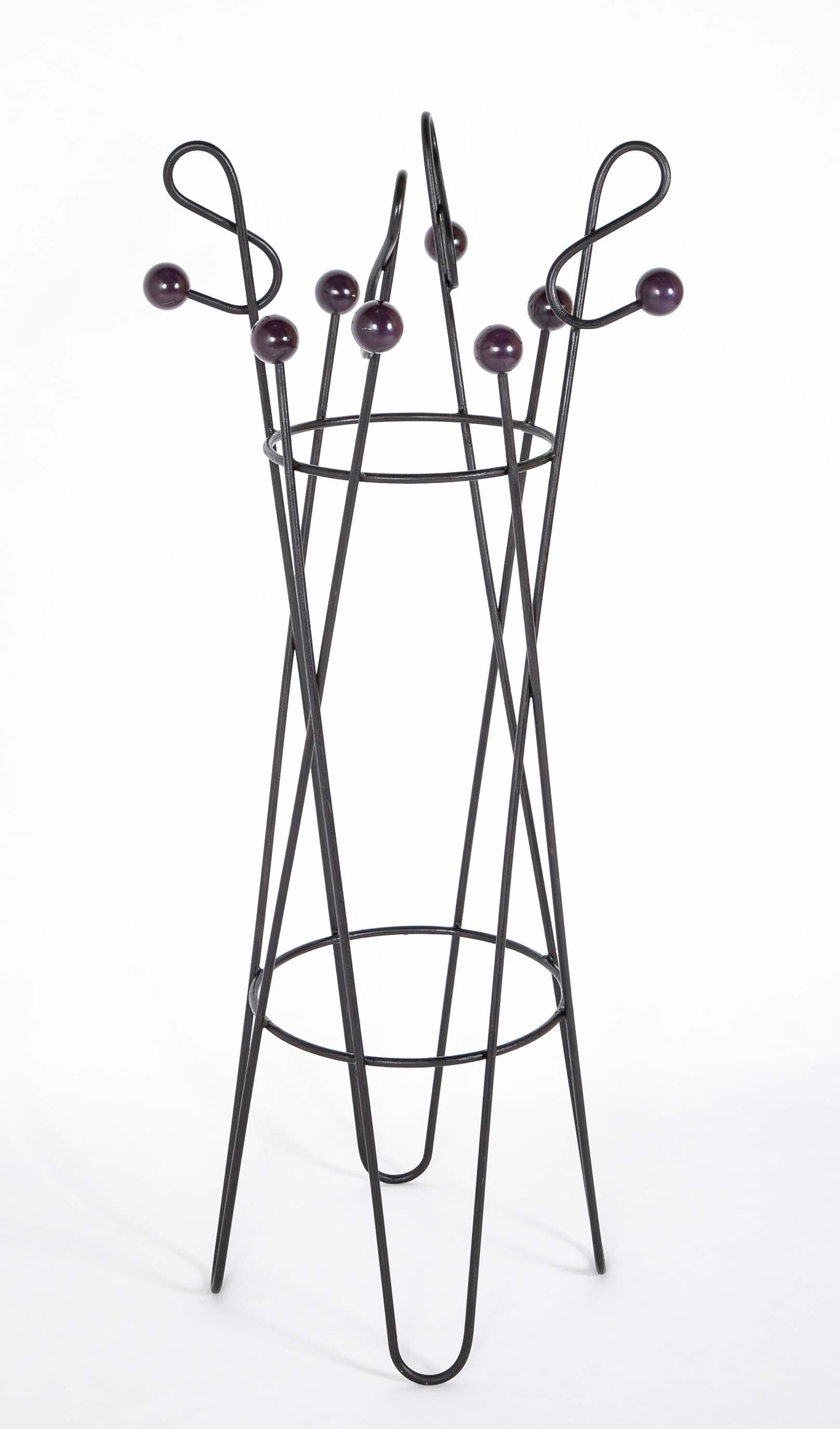 Bent Black Lacquered Metal "G Clef" Coat Rack in the Style of Roger Feraud