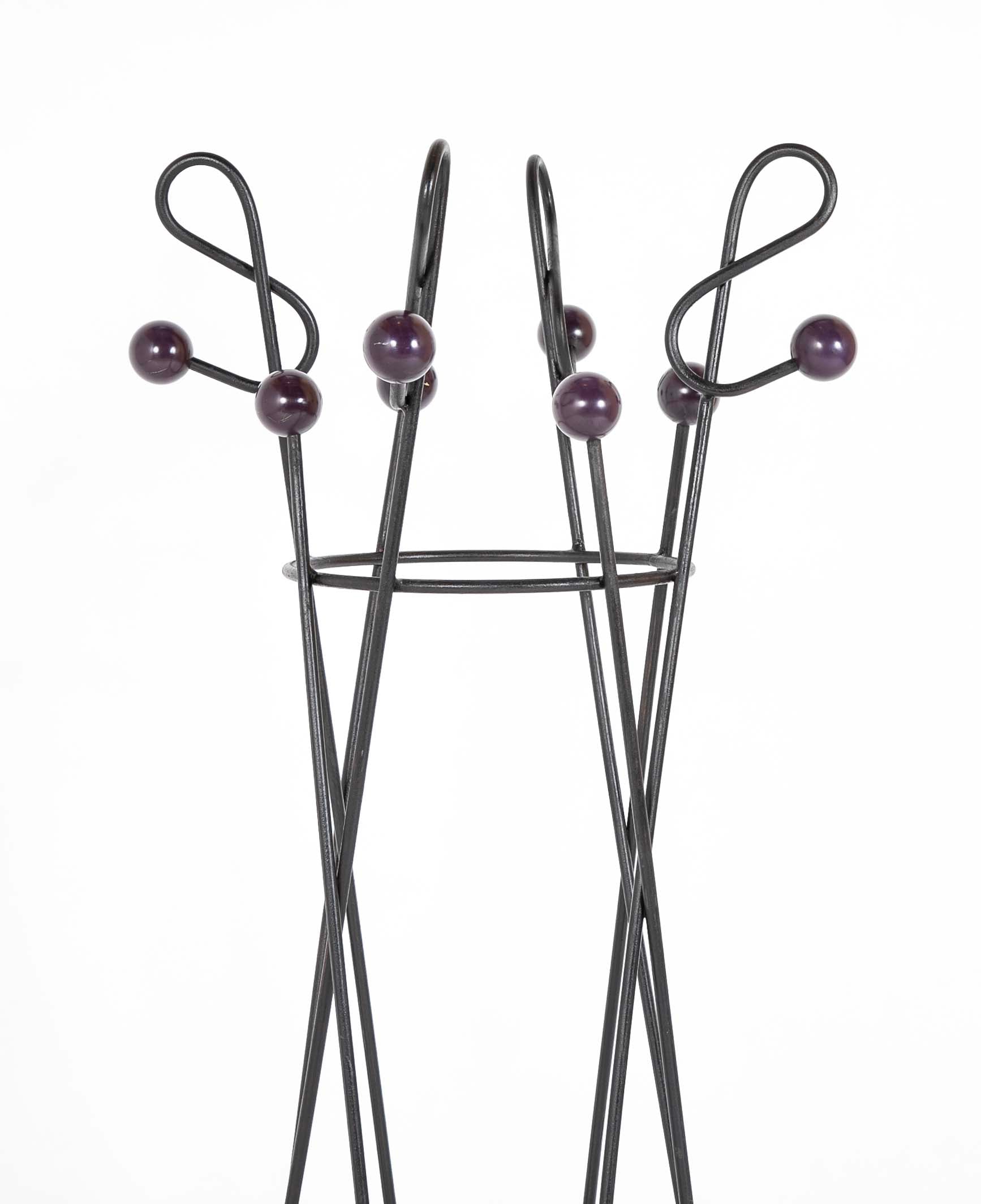 Bent Black Lacquered Metal "G Clef" Coat Rack in the Style of Roger Feraud