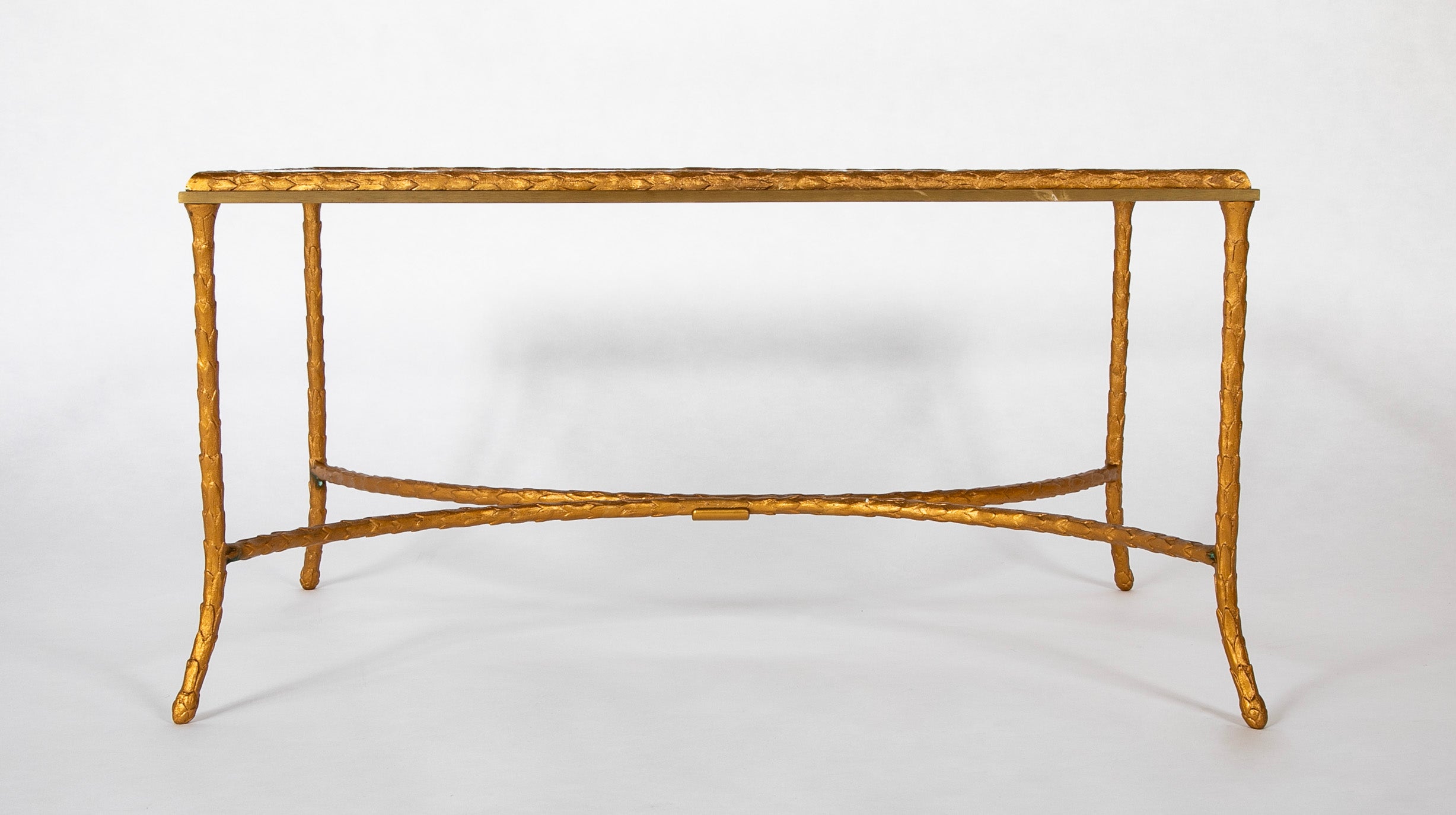 Maison Bagues Gilt Bronze Coffee Table with Arched Stretcher