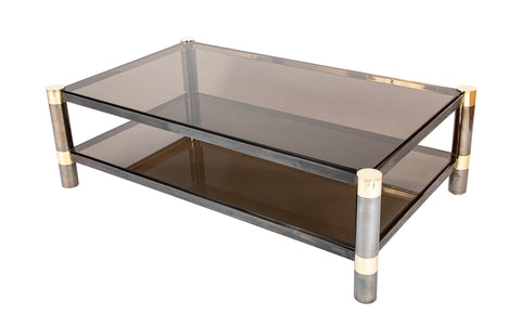 Karl Springer Inspired Brass & Glass Coffee Table