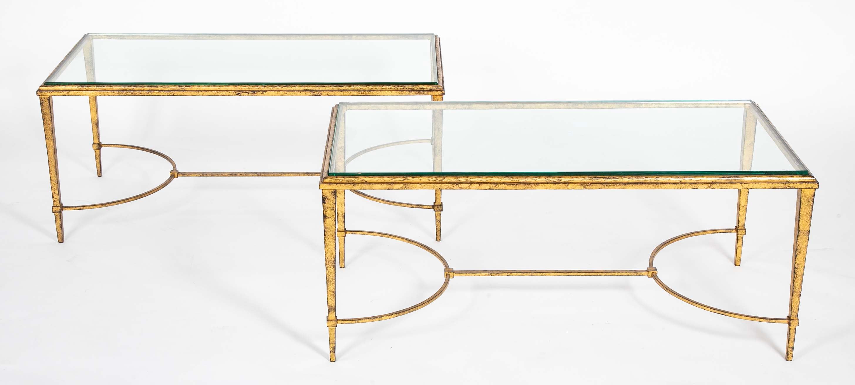 Pair of Gilt Iron & Glass Top Coffee Tables in the Style of Maison Jansen