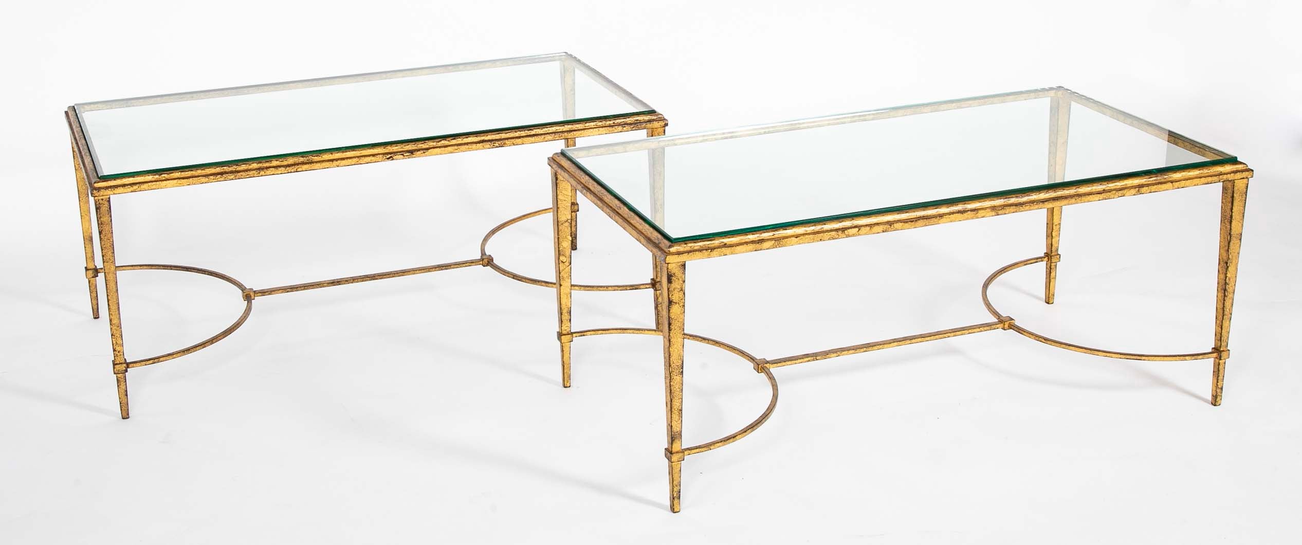Pair of Gilt Iron & Glass Top Coffee Tables in the Style of Maison Jansen