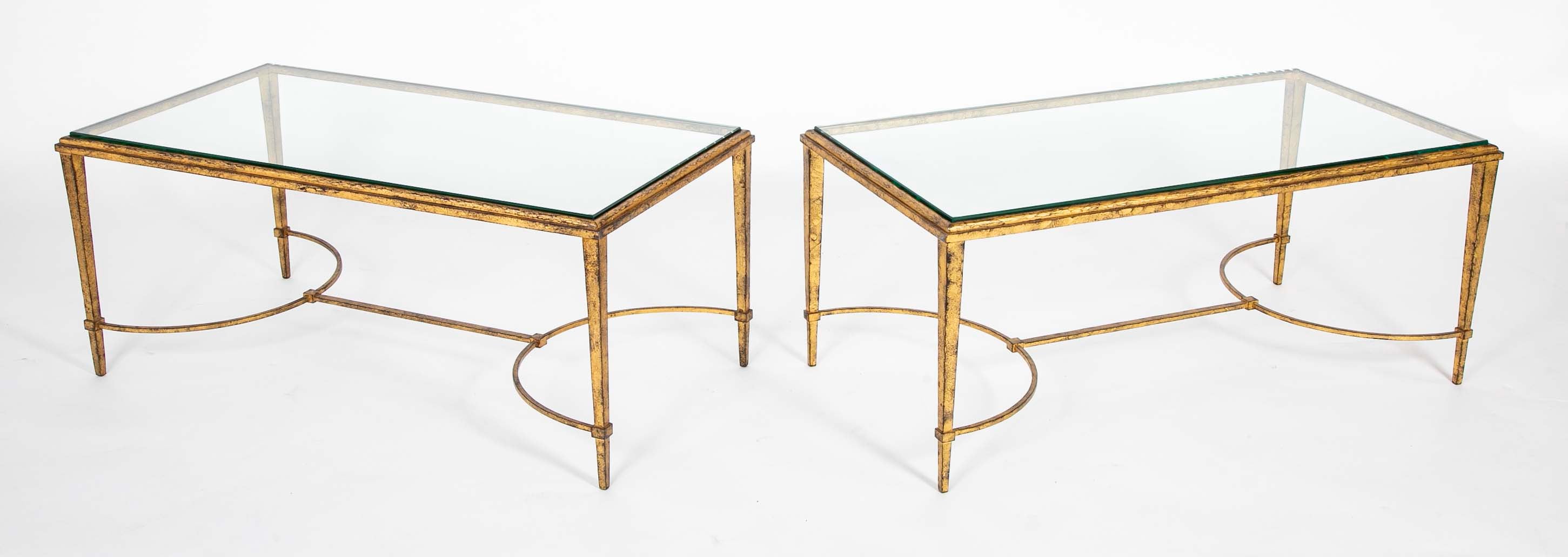 Pair of Gilt Iron & Glass Top Coffee Tables in the Style of Maison Jansen
