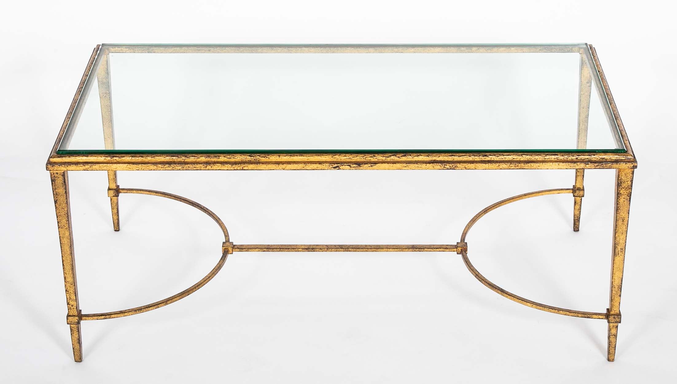 Pair of Gilt Iron & Glass Top Coffee Tables in the Style of Maison Jansen