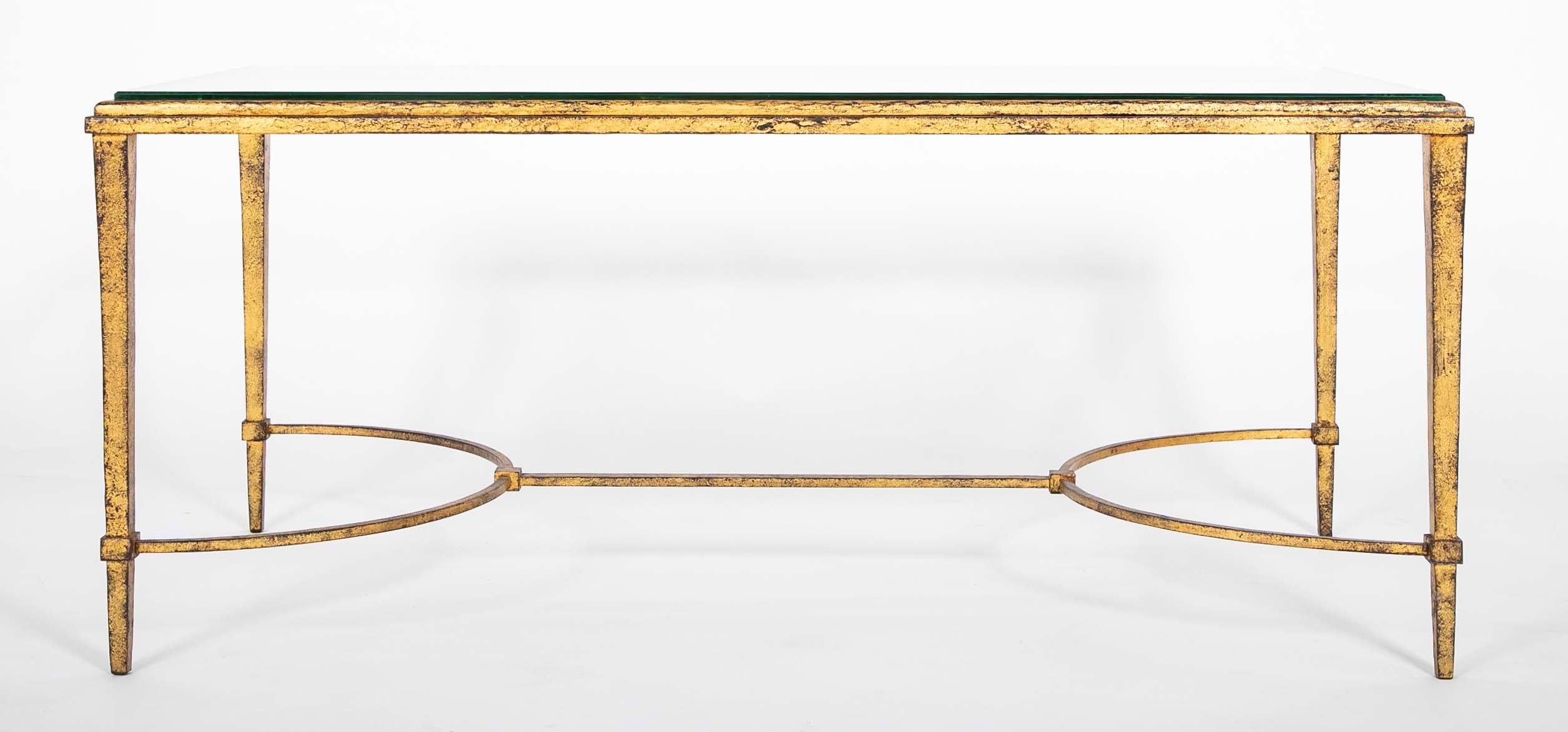 Pair of Gilt Iron & Glass Top Coffee Tables in the Style of Maison Jansen