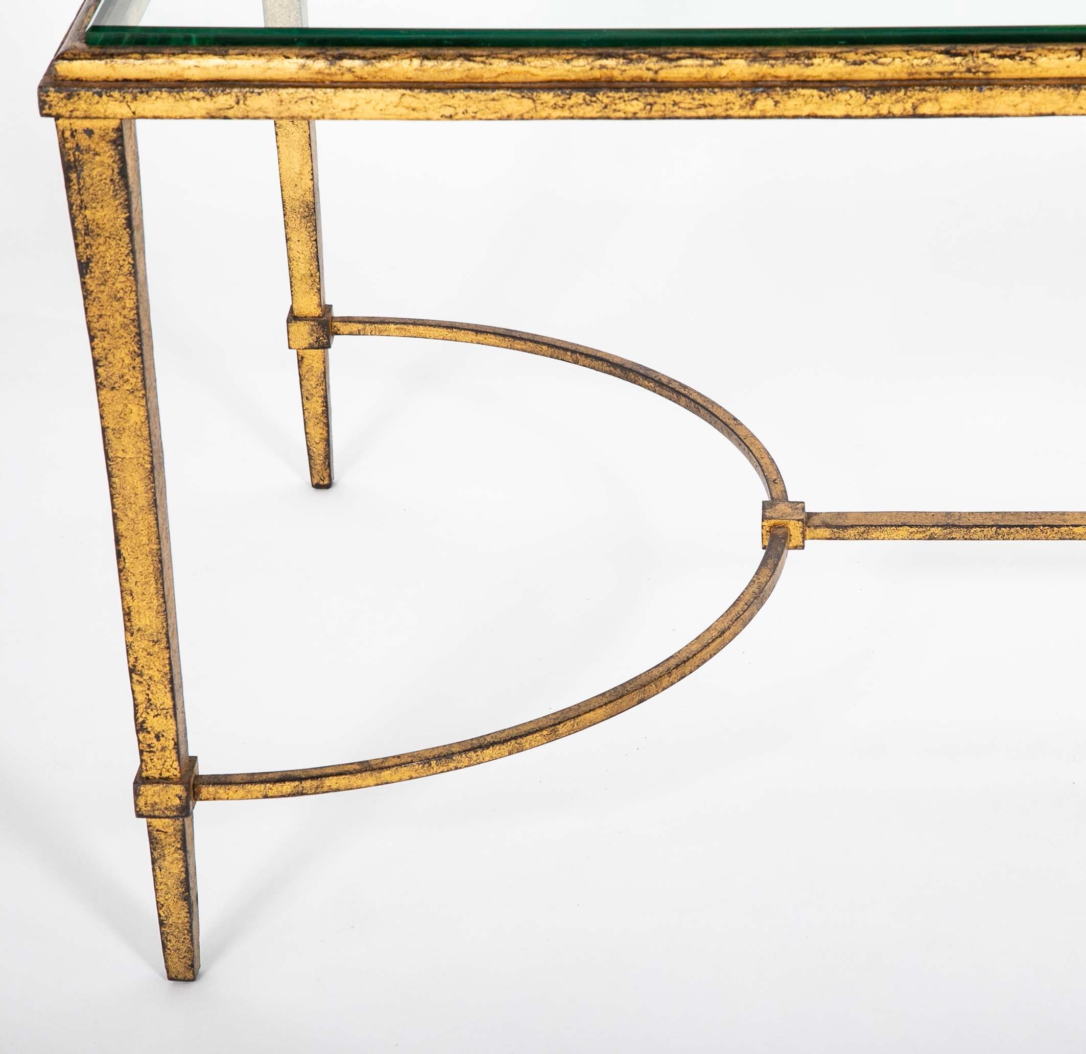 Pair of Gilt Iron & Glass Top Coffee Tables in the Style of Maison Jansen