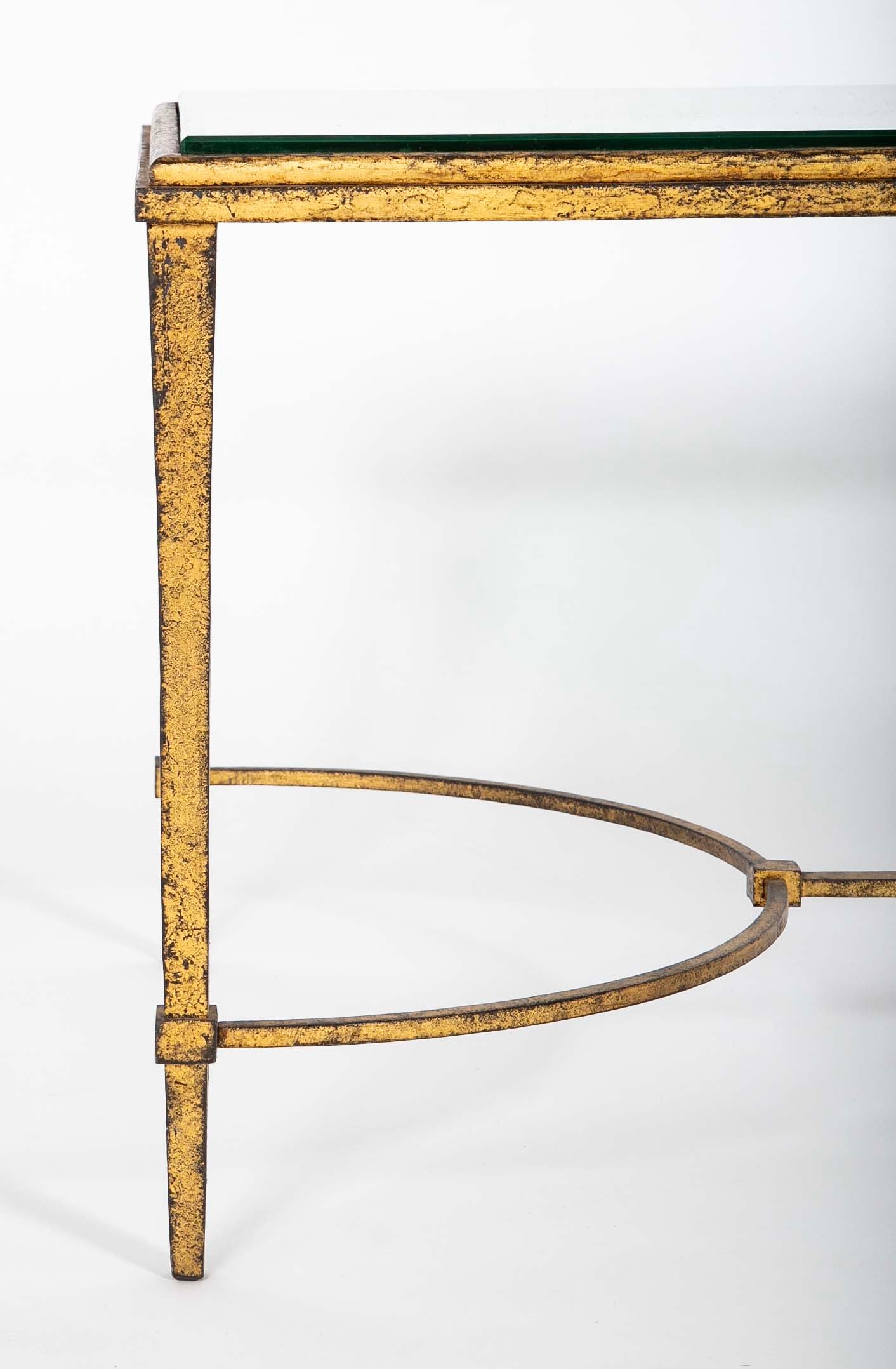 Pair of Gilt Iron & Glass Top Coffee Tables in the Style of Maison Jansen