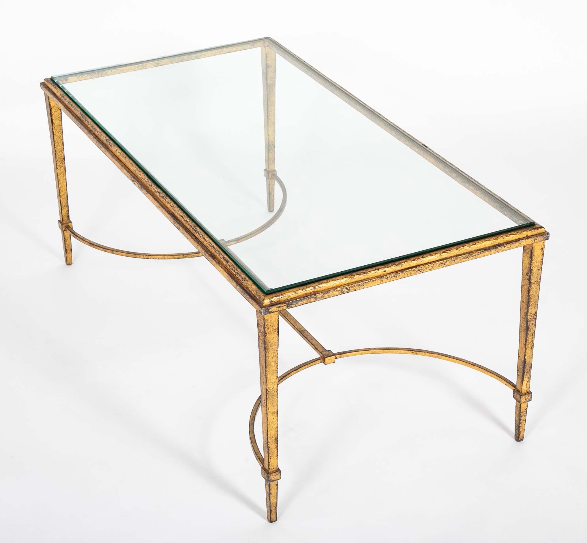 Pair of Gilt Iron & Glass Top Coffee Tables in the Style of Maison Jansen