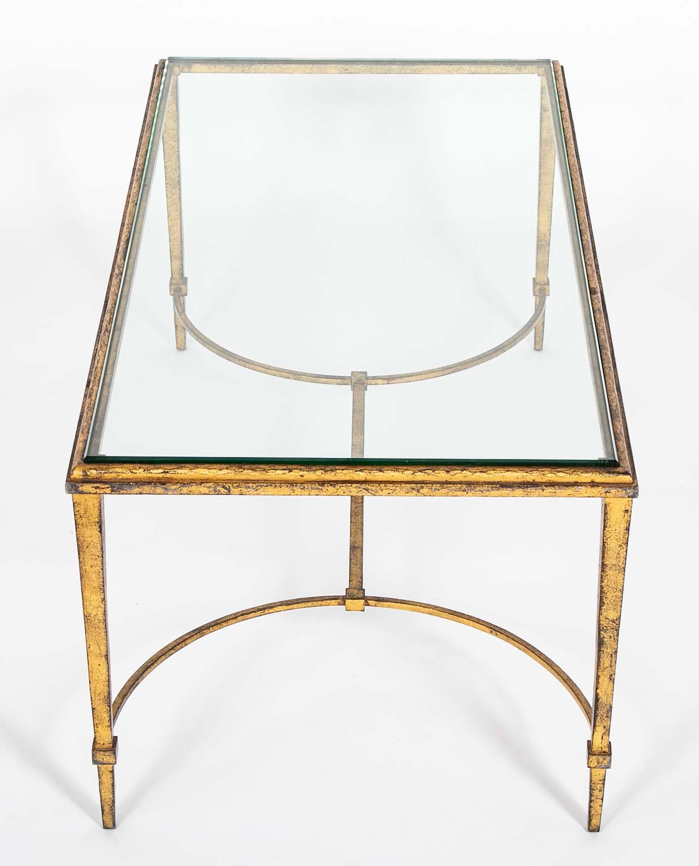 Pair of Gilt Iron & Glass Top Coffee Tables in the Style of Maison Jansen