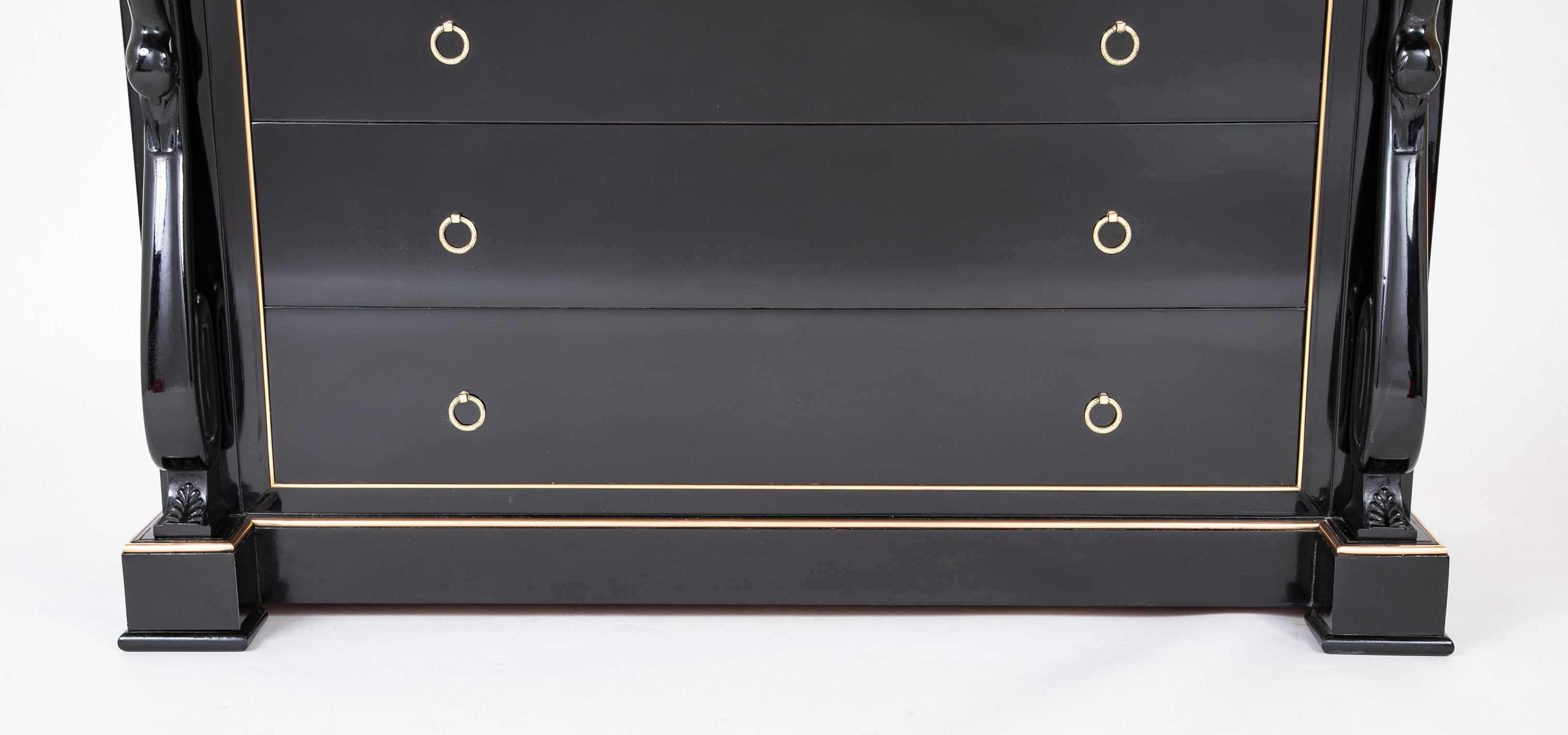 Late 20th Century French Custom Black Lacquer & Brass D'ore Commode
