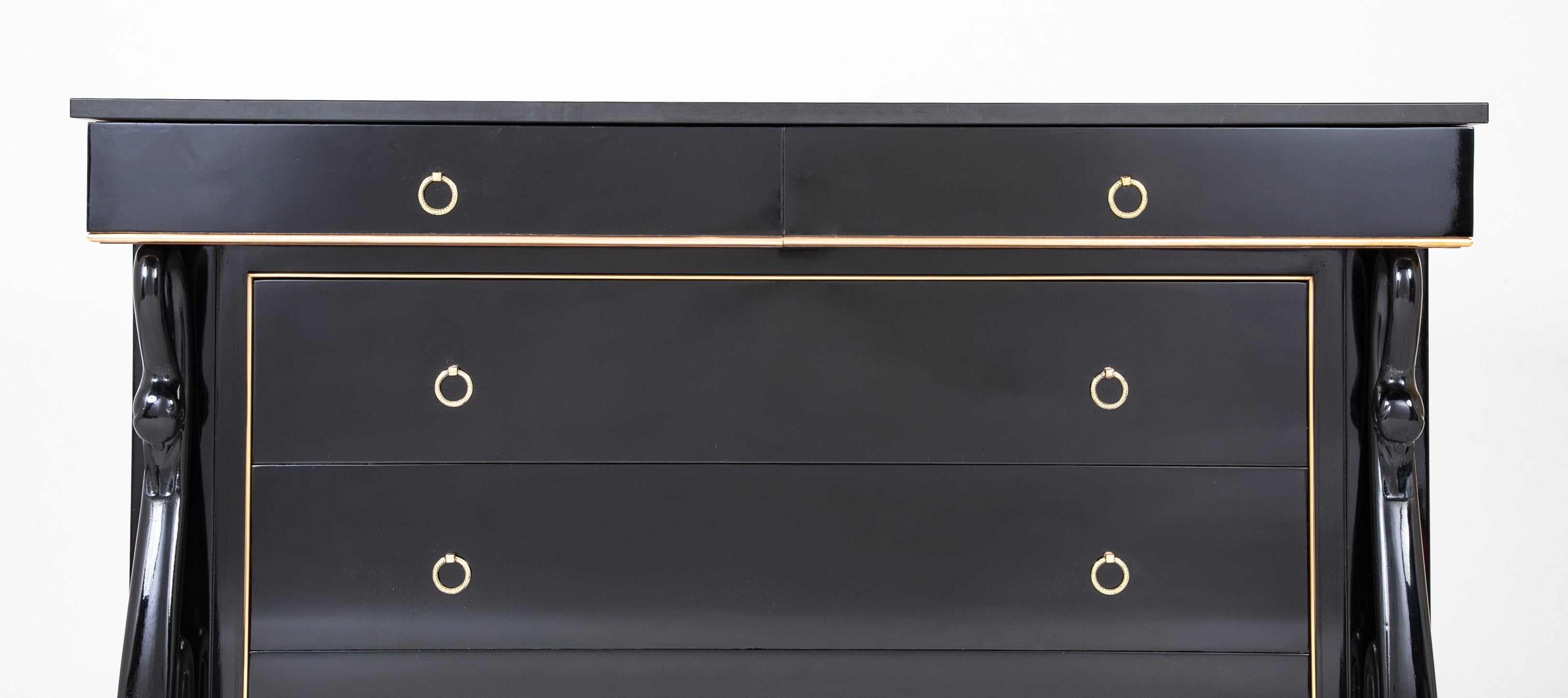 Late 20th Century French Custom Black Lacquer & Brass D'ore Commode