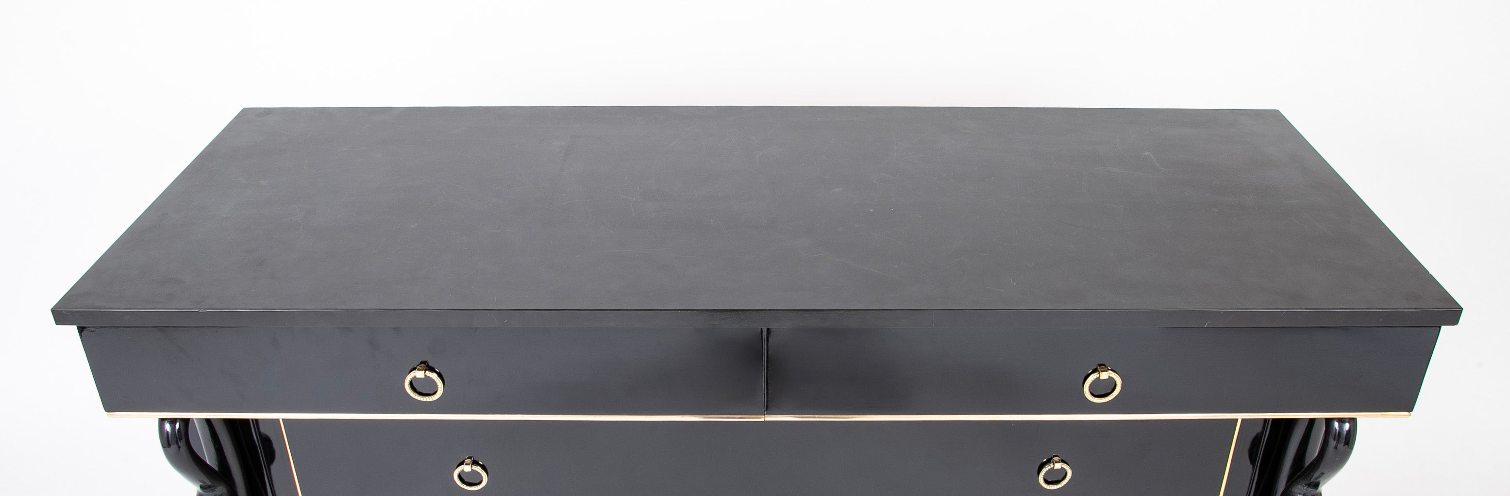 Late 20th Century French Custom Black Lacquer & Brass D'ore Commode