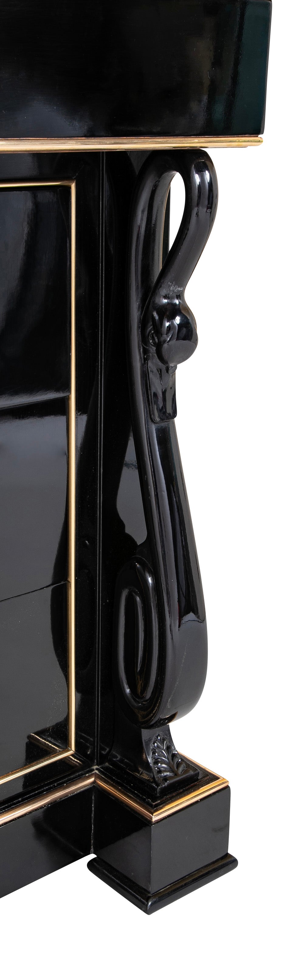 Late 20th Century French Custom Black Lacquer & Brass D'ore Commode