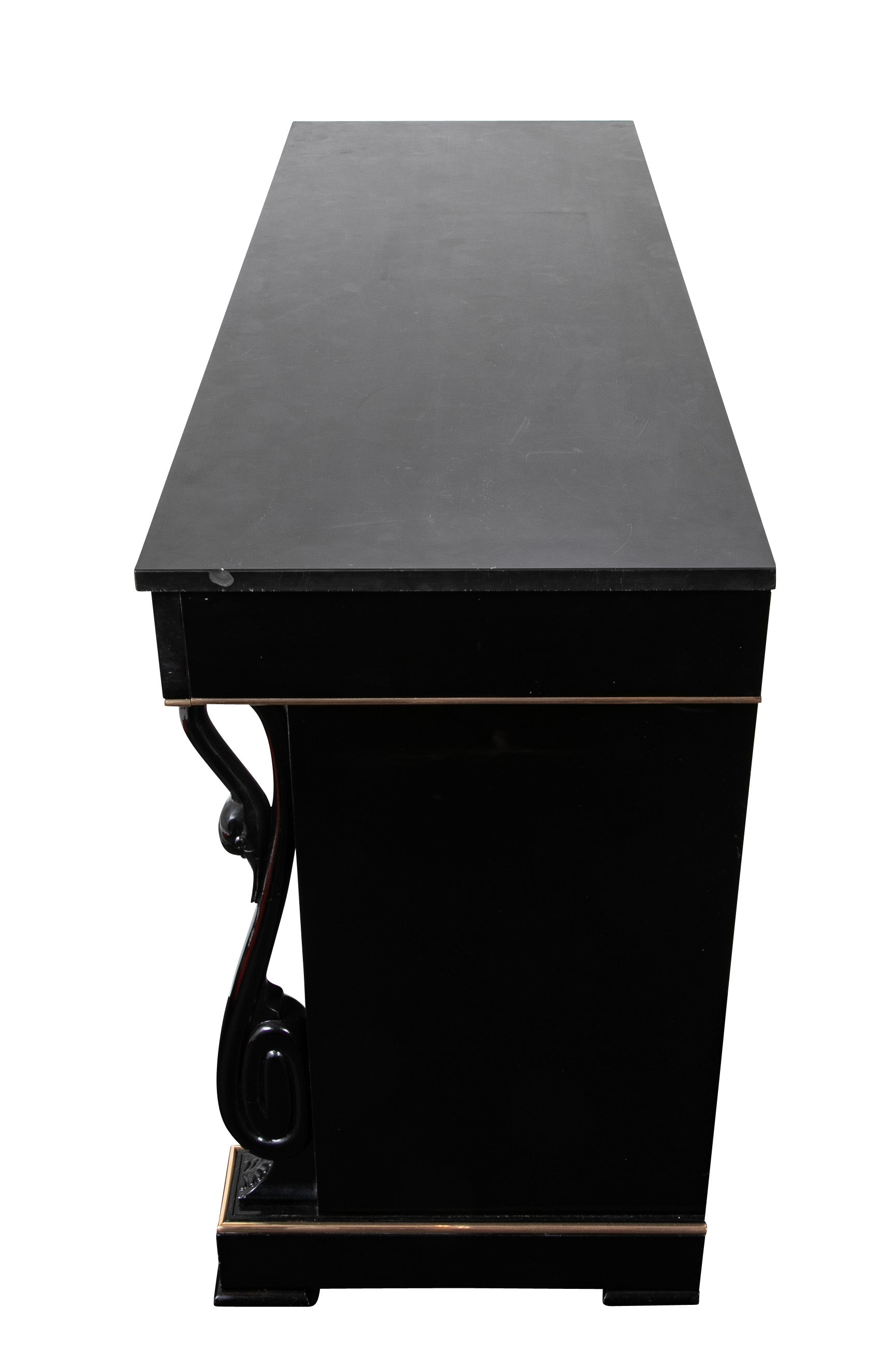 Late 20th Century French Custom Black Lacquer & Brass D'ore Commode