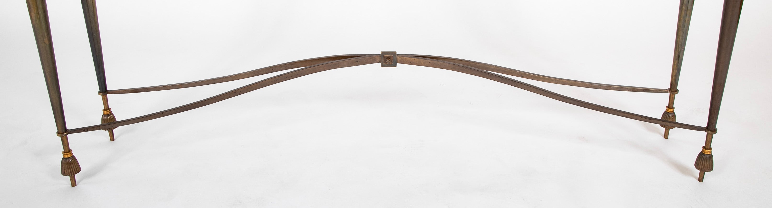 French Patinated Iron Marble Top Console Table In The Manner of Poillerat.