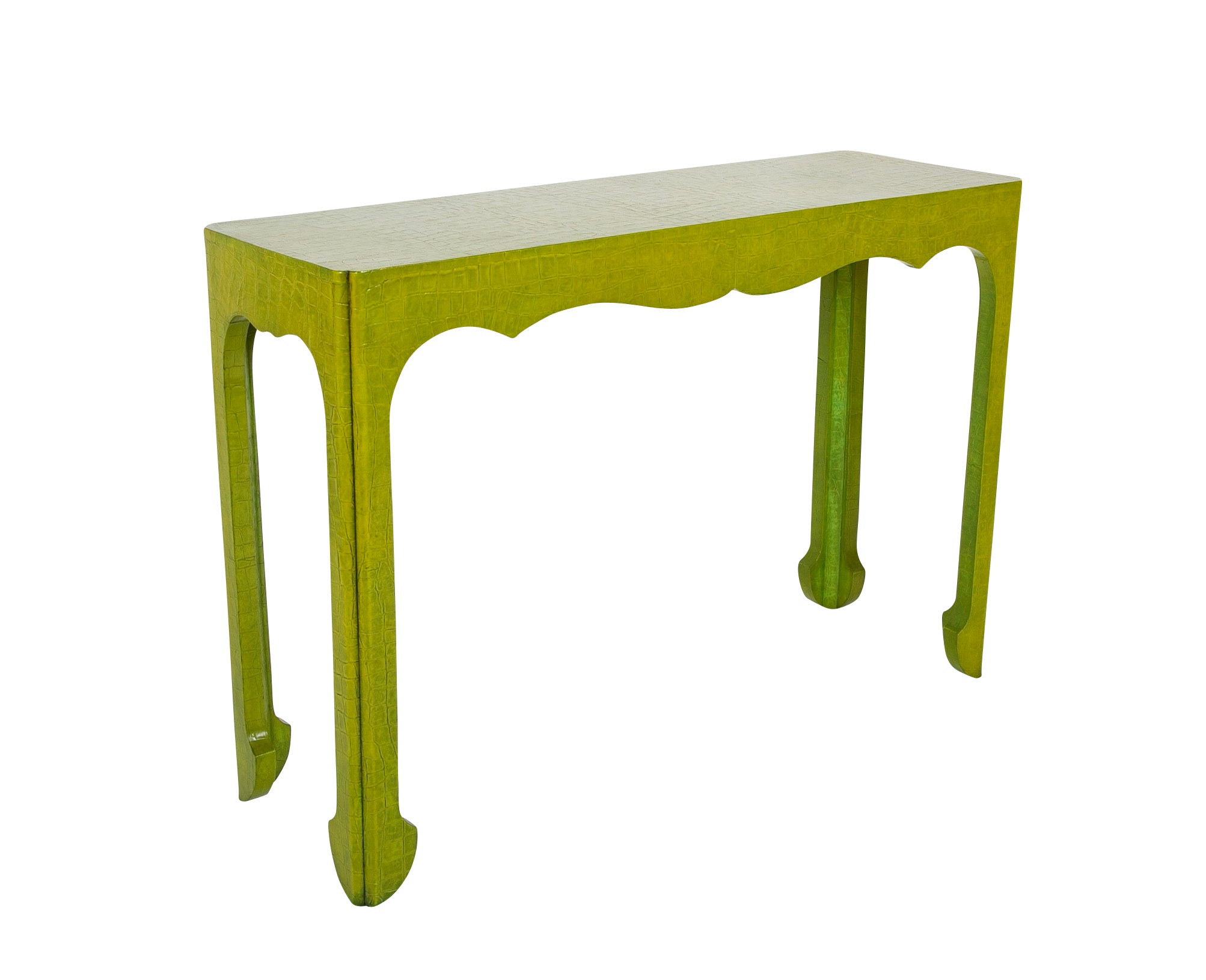 Green Faux Crocodile Console in the Style of Jean Michel Frank
