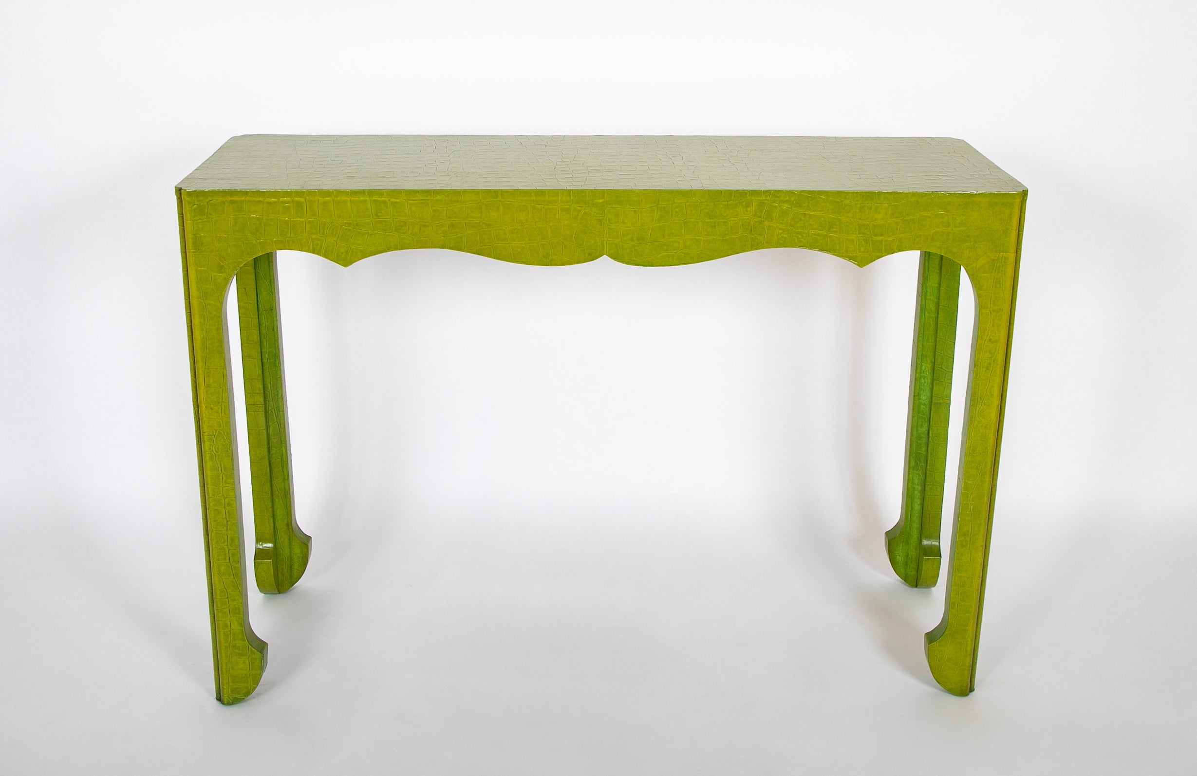 Green Faux Crocodile Console in the Style of Jean Michel Frank