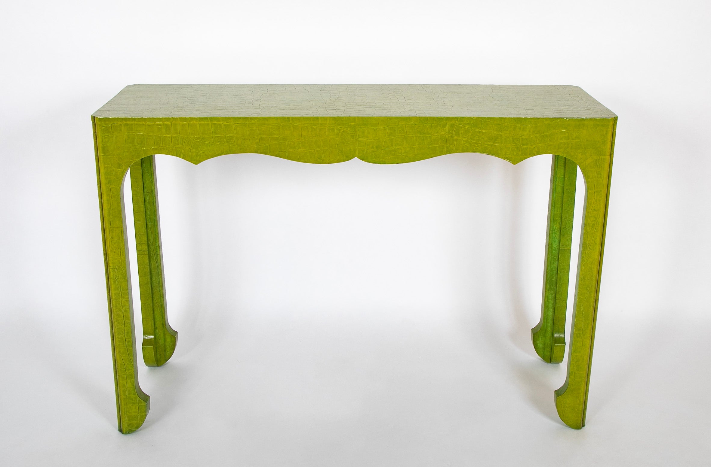 Green Faux Crocodile Console in the Style of Jean Michel Frank