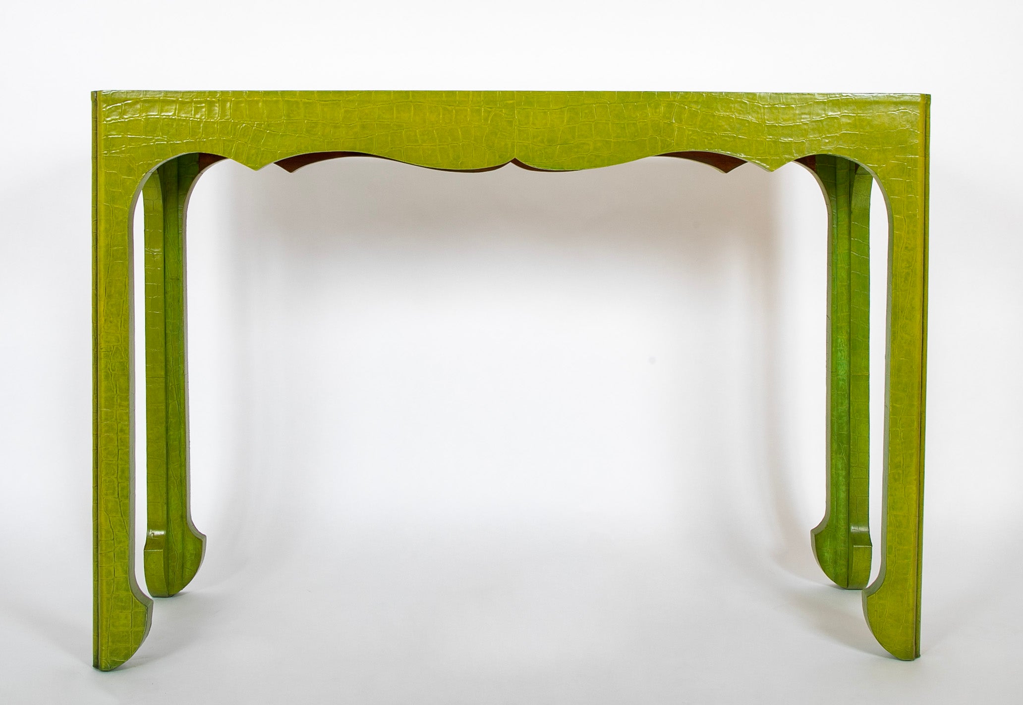 Green Faux Crocodile Console in the Style of Jean Michel Frank