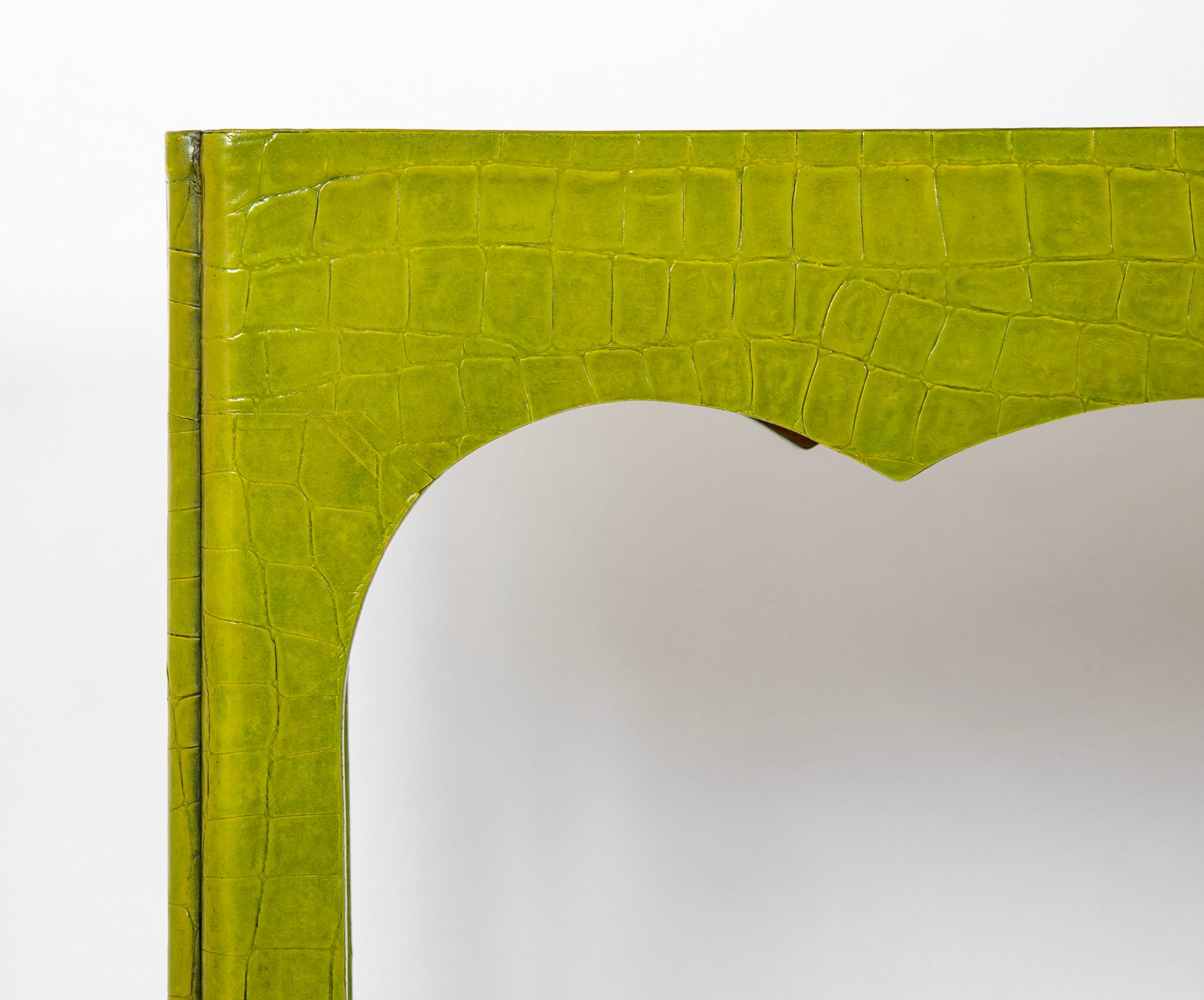 Green Faux Crocodile Console in the Style of Jean Michel Frank