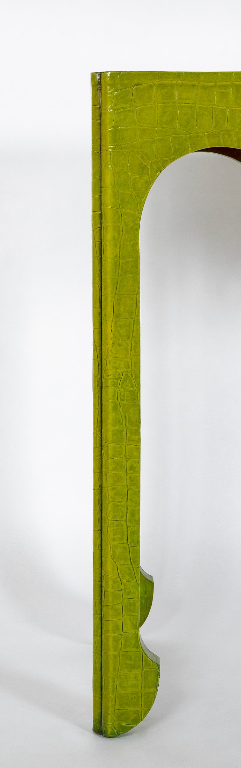 Green Faux Crocodile Console in the Style of Jean Michel Frank