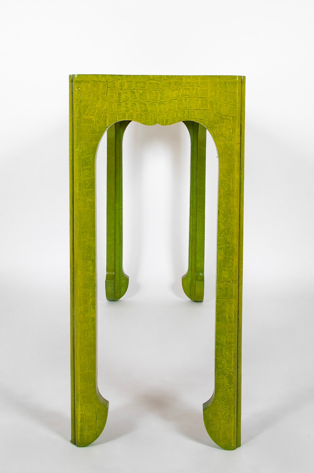 Green Faux Crocodile Console in the Style of Jean Michel Frank
