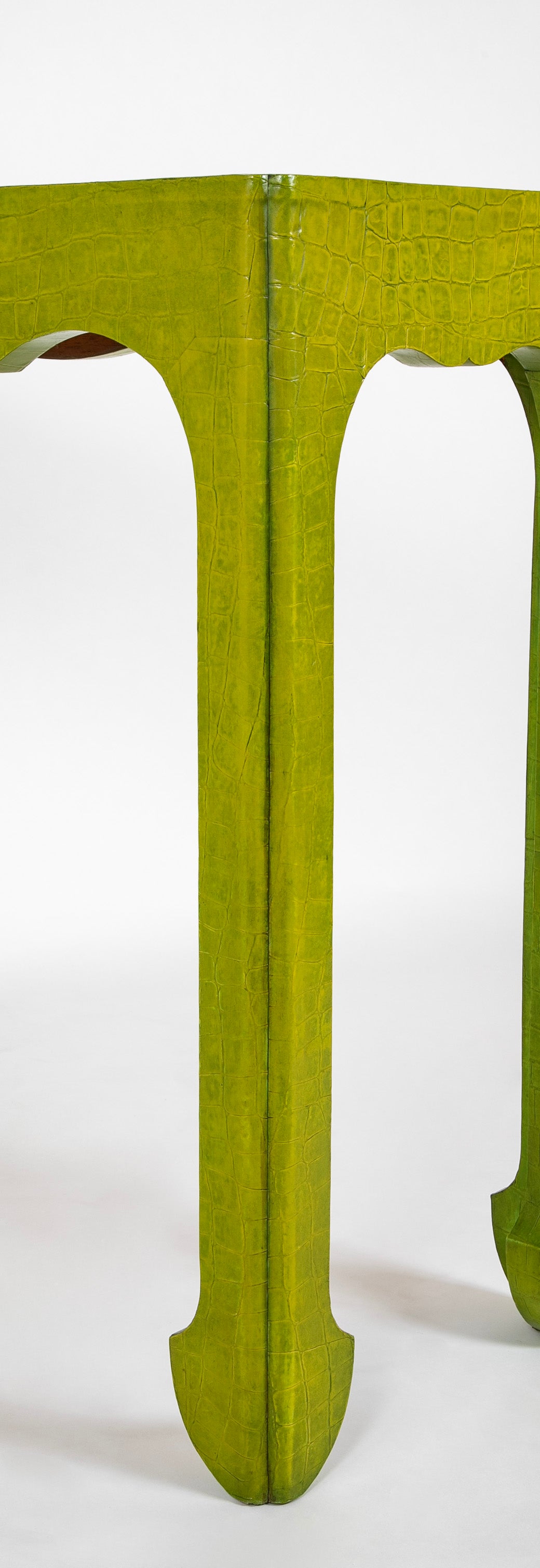 Green Faux Crocodile Console in the Style of Jean Michel Frank